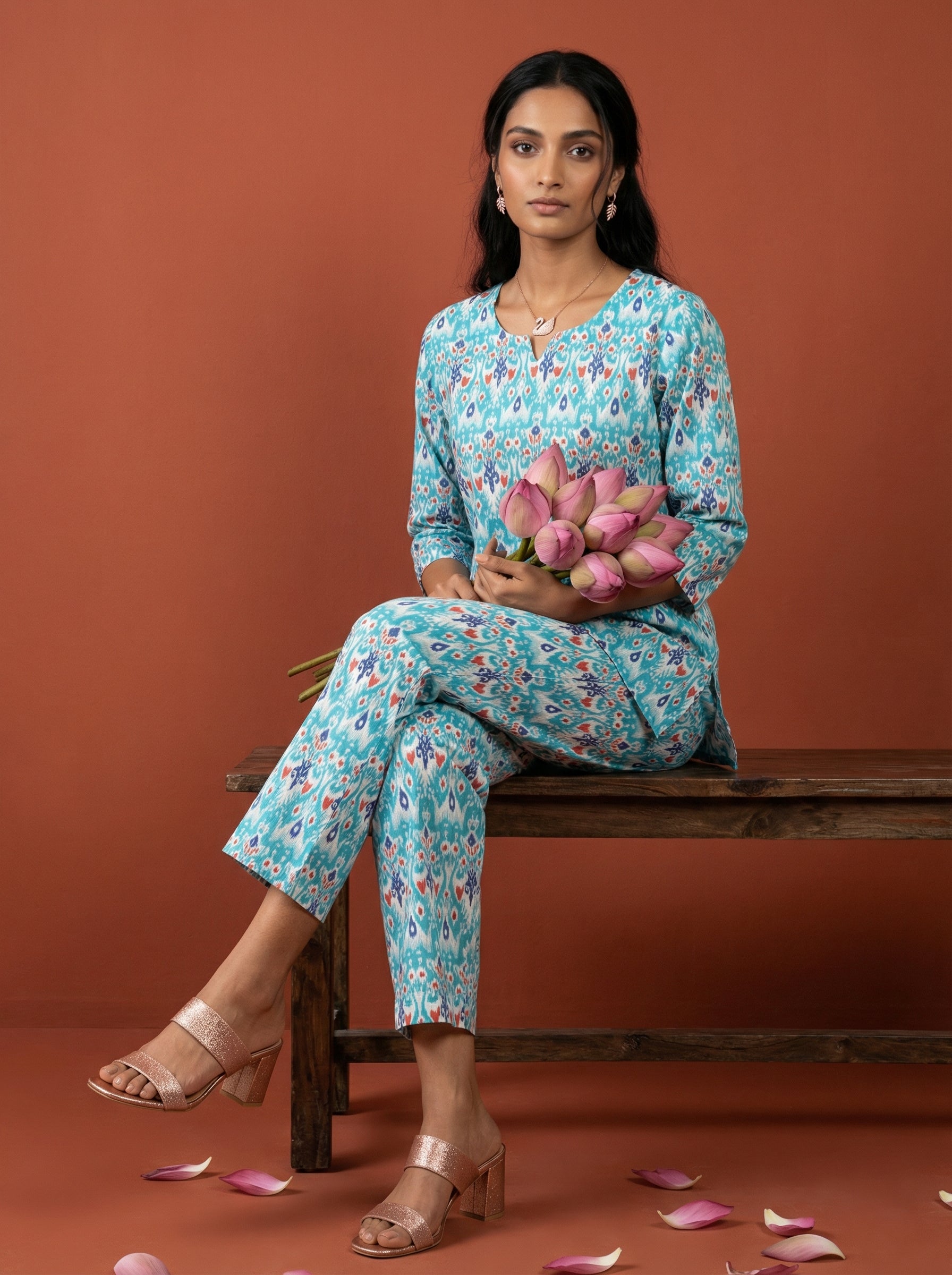 Handprinted Classic Cotton Sky Blue Cordset