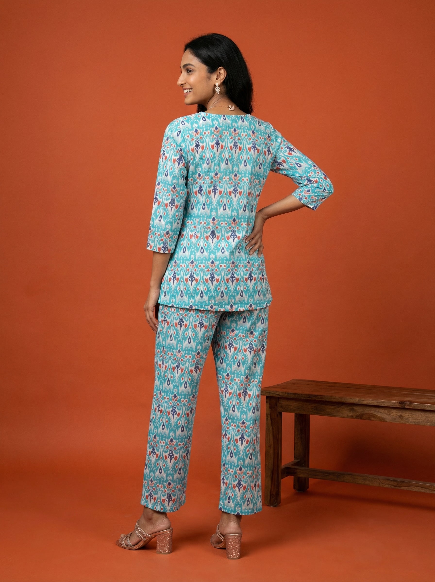 Handprinted Classic Cotton Sky Blue Cordset