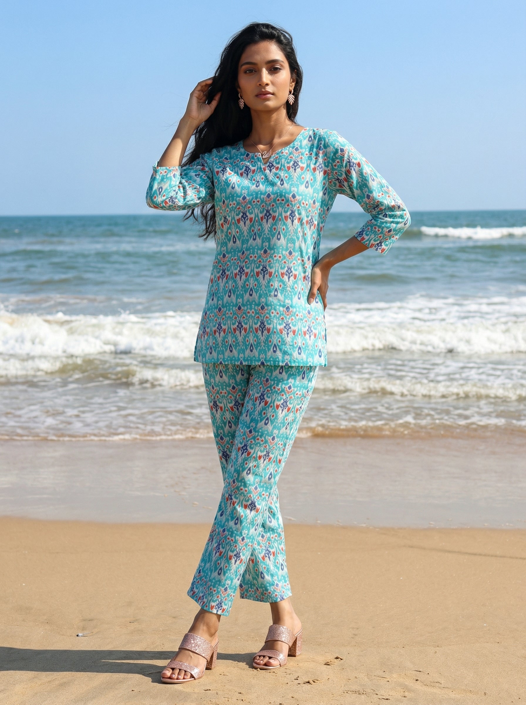 Handprinted Classic Cotton Sky Blue Cordset