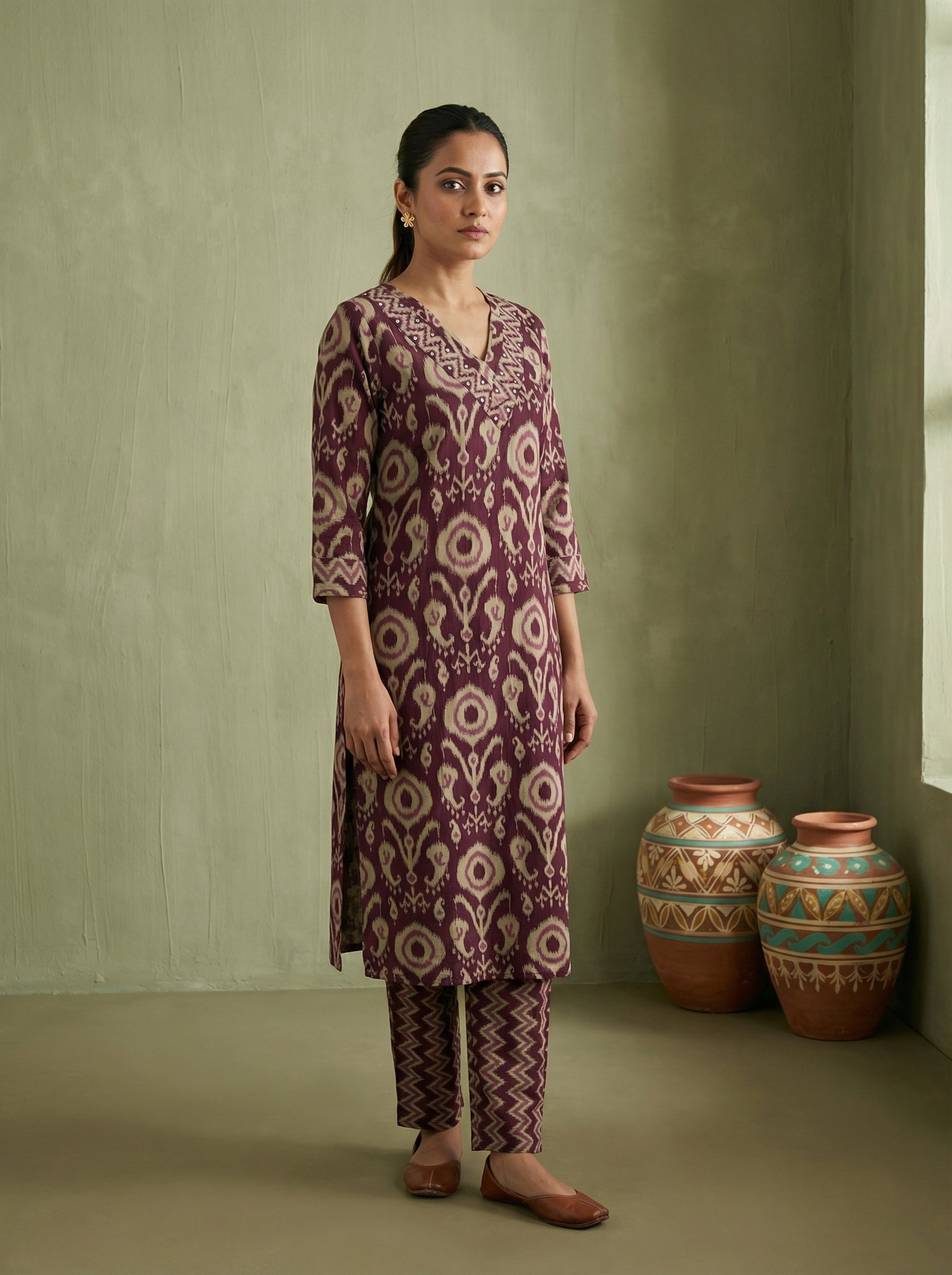 IKKAT ZIGZAG WINE FUSION 3PC SET
