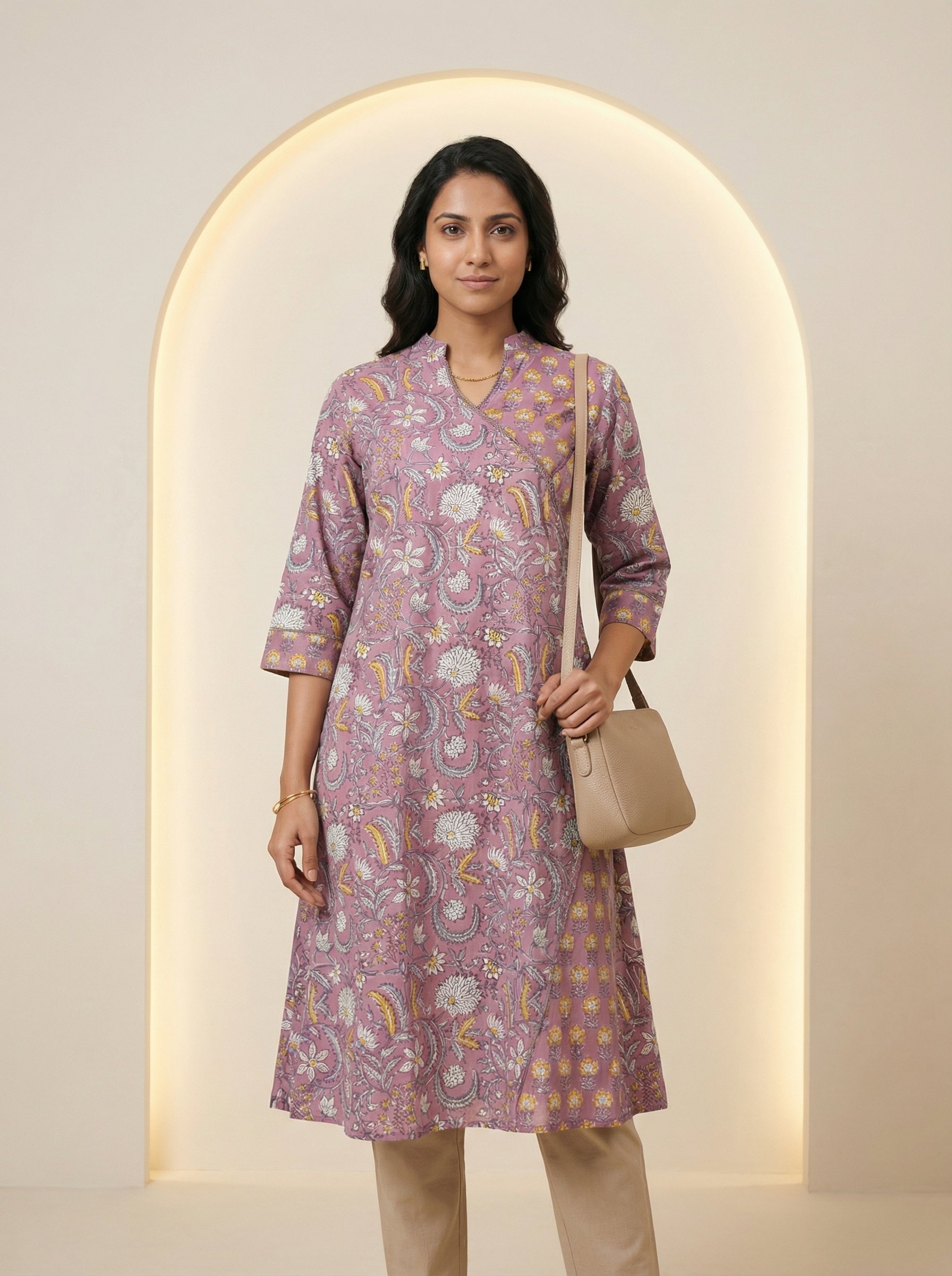 Onion Pink Cotton Blooming Lace Kurta