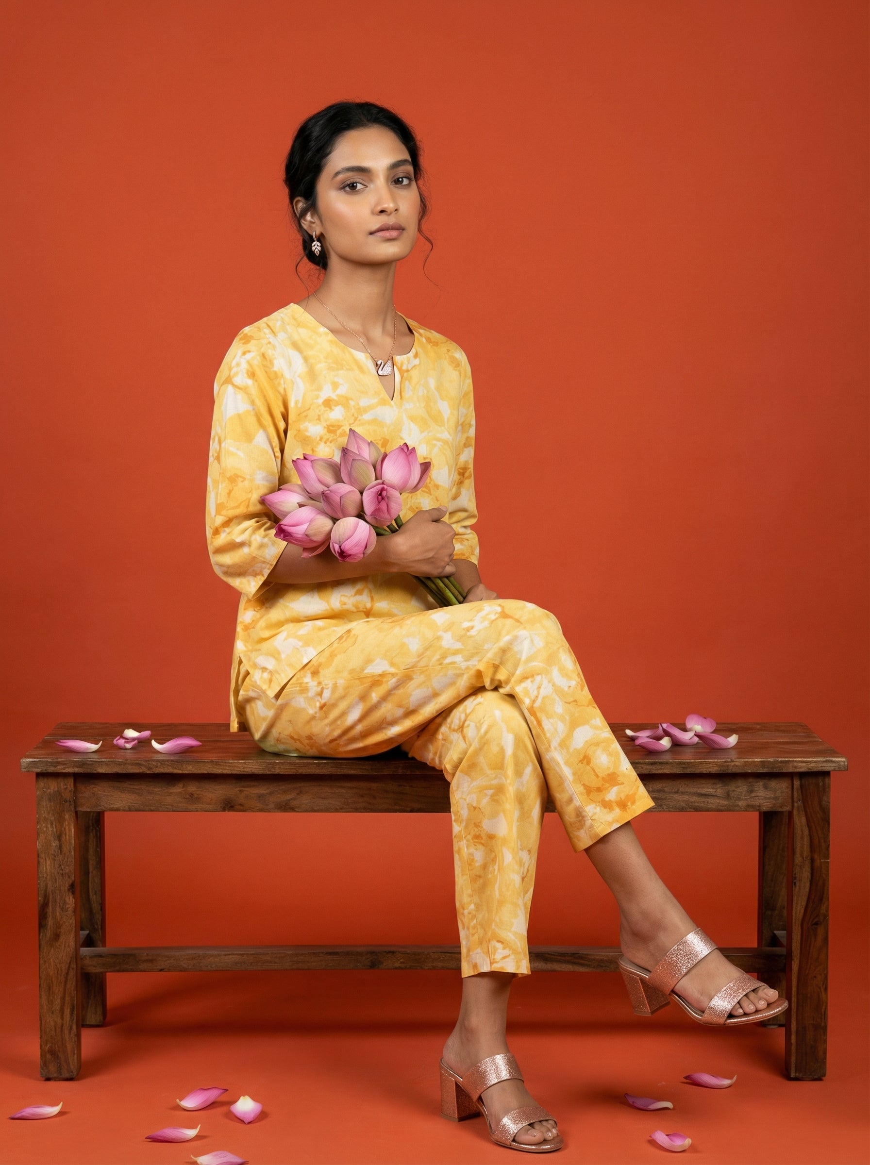 Handprinted Classic Cotton Yellow Cordset