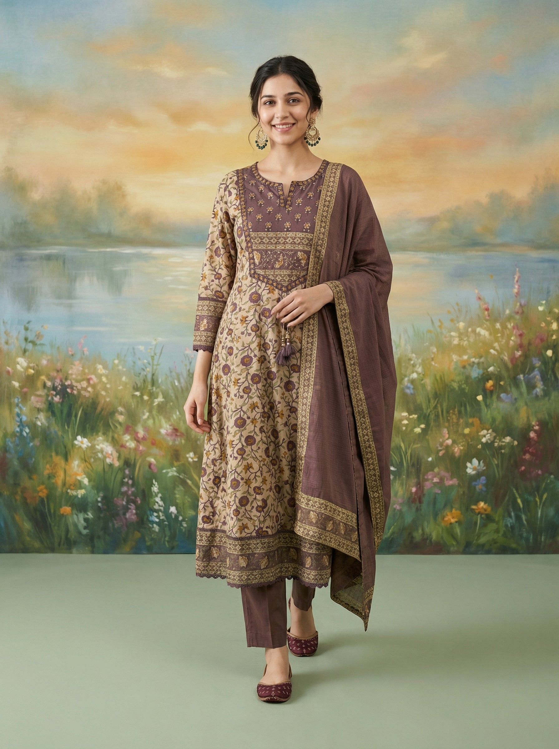 Purple Mughal Jaal Luxury KPD Set