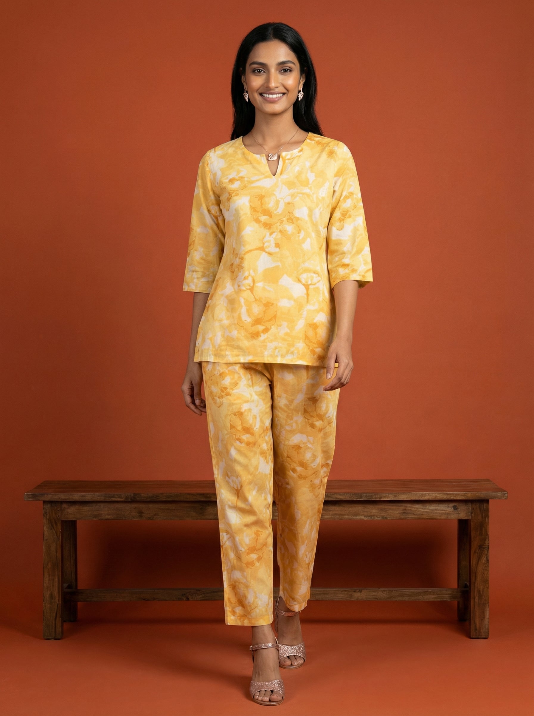 Handprinted Classic Cotton Yellow Cordset