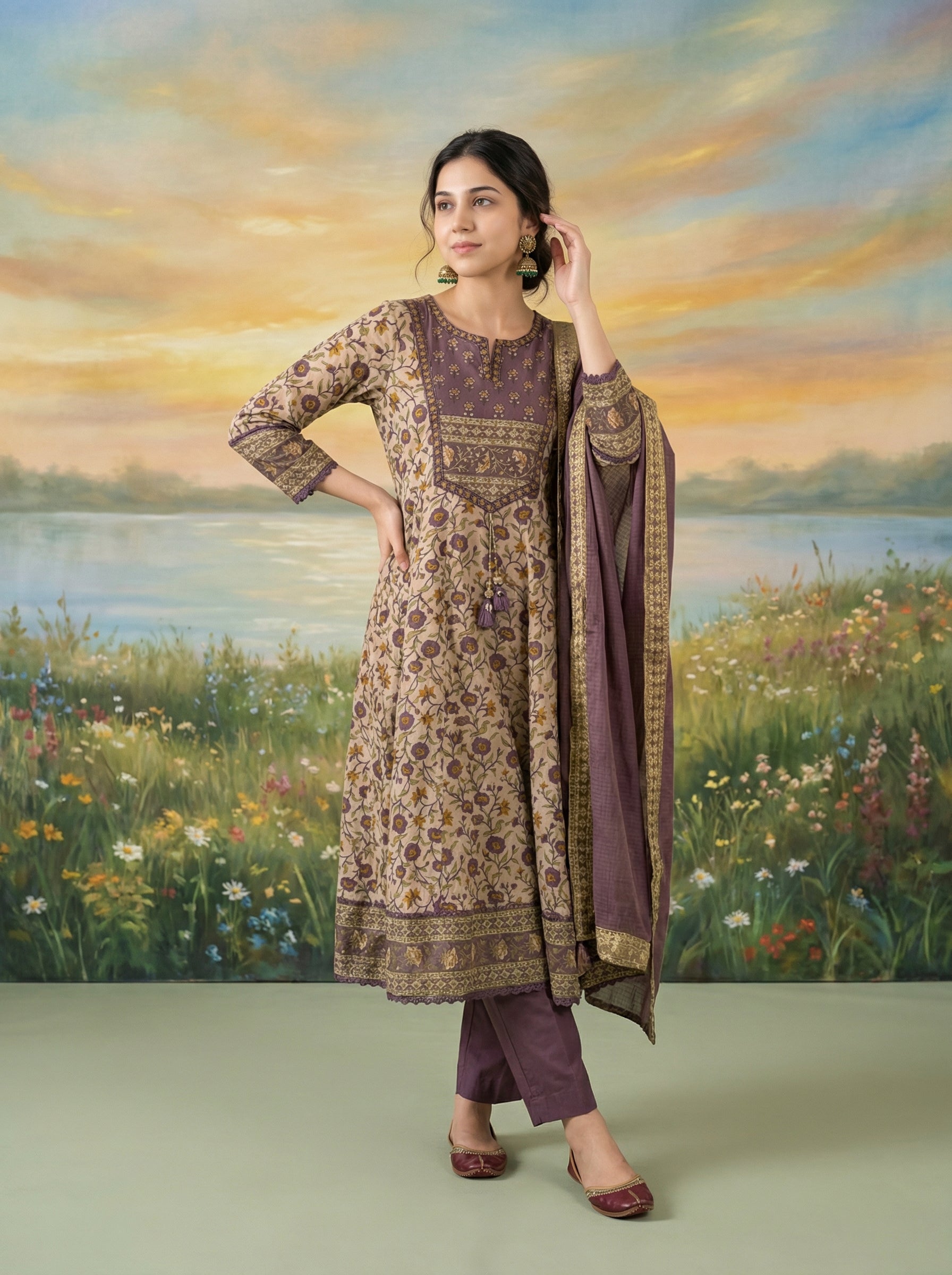 Purple Mughal Jaal Luxury KPD Set