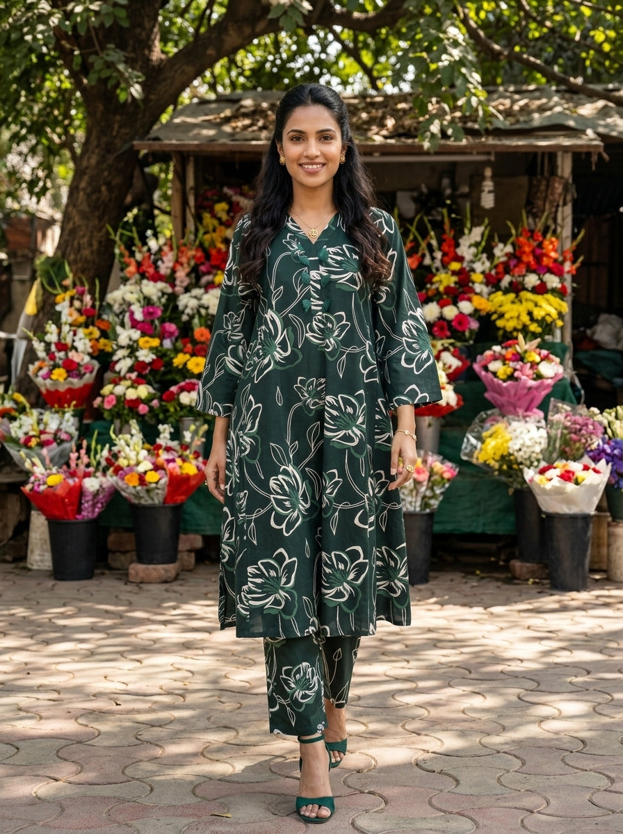 Bottle Green Baghbaan Cotton KP Set