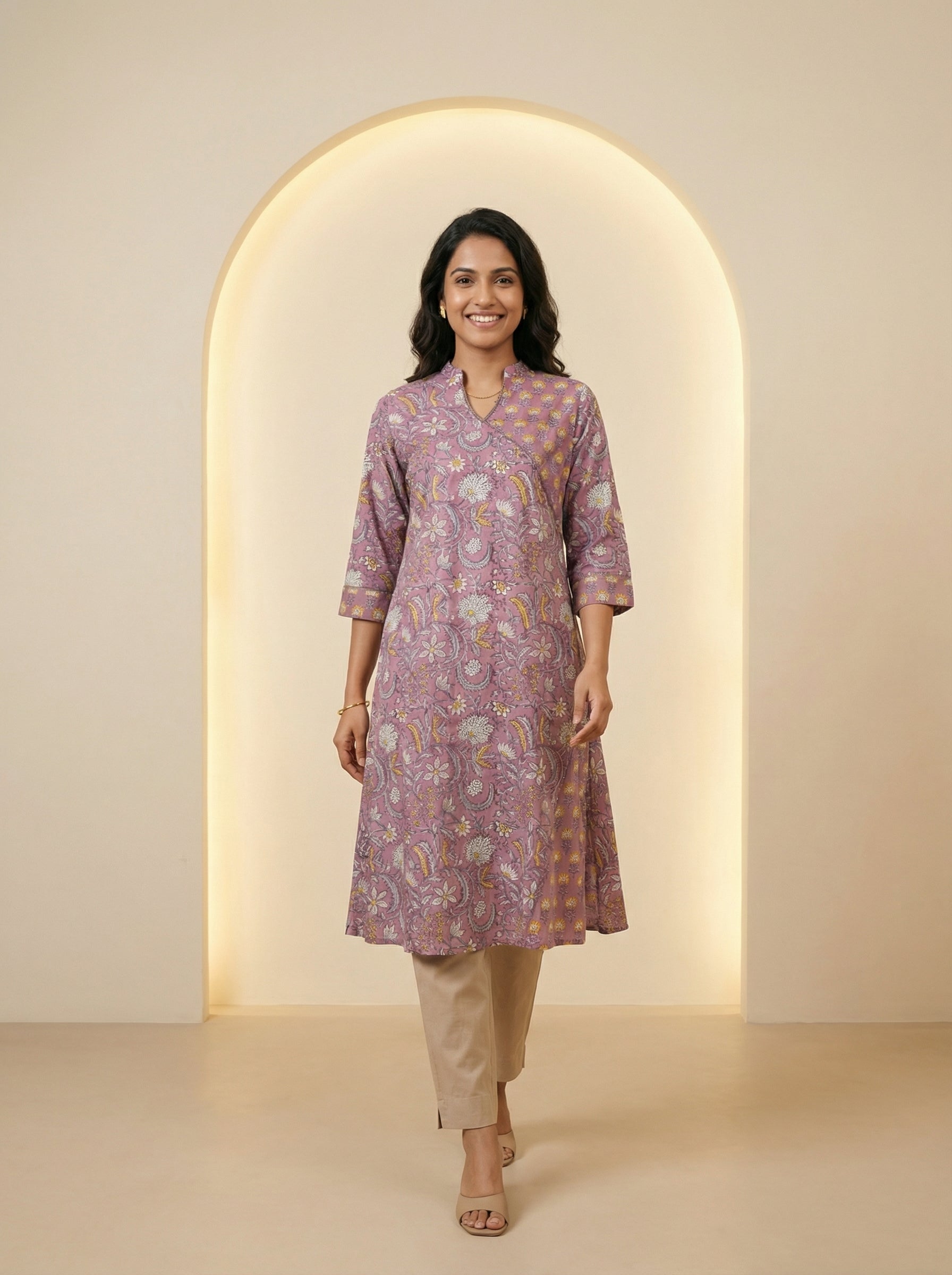 Onion Pink Cotton Blooming Lace Kurta