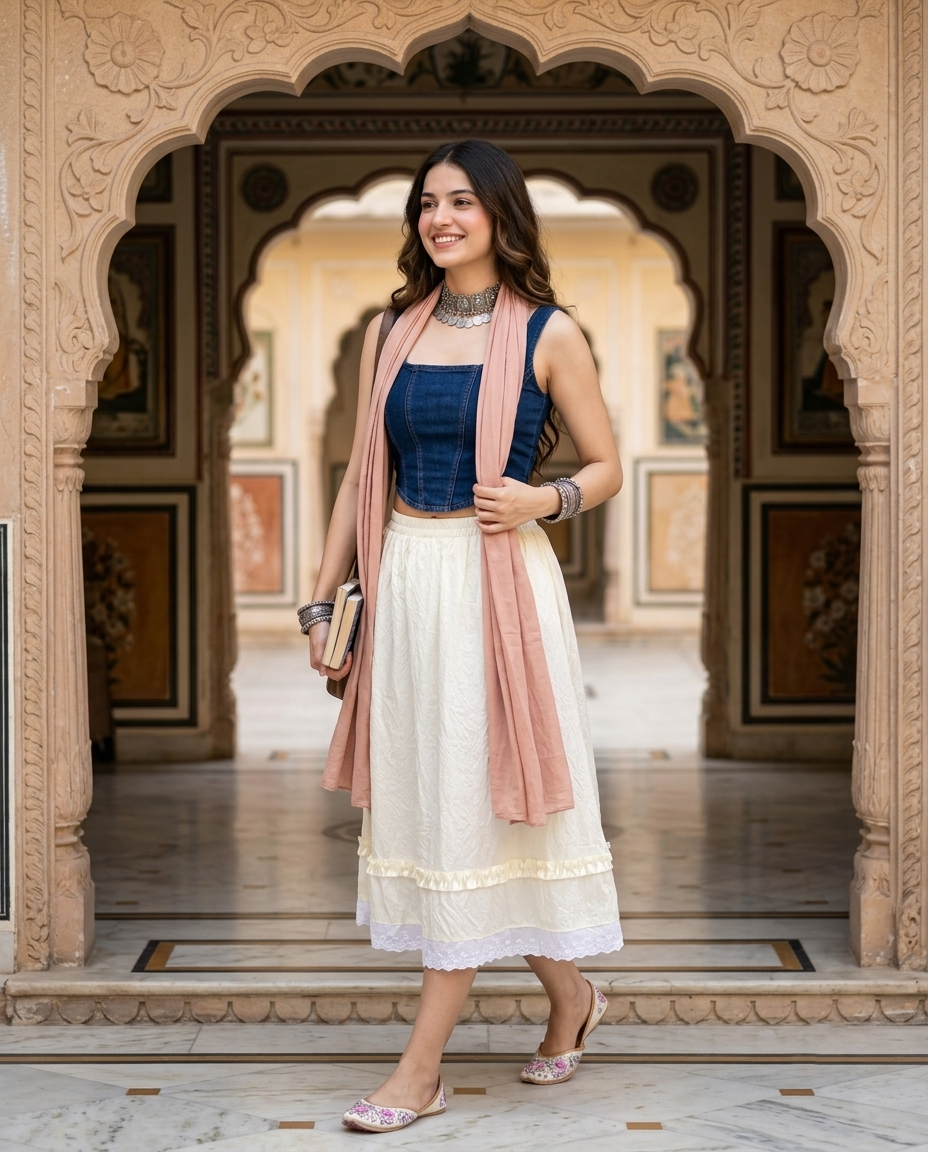 Amara Layered Midi Skirt – Ivory White