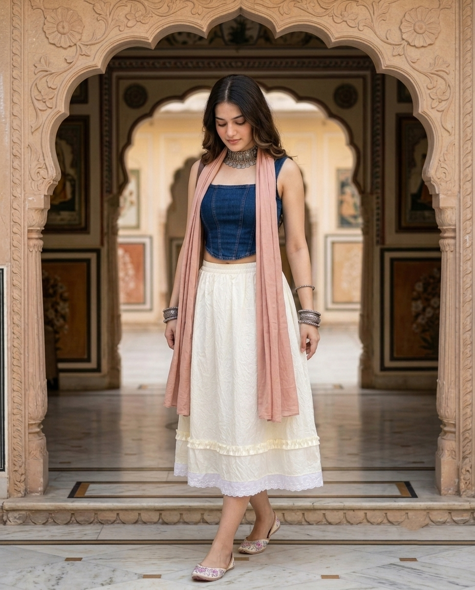 Amara Layered Midi Skirt – Ivory White