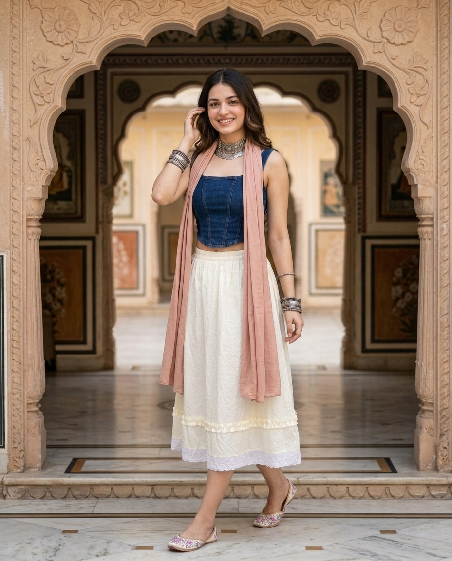 Amara Layered Midi Skirt – Ivory White