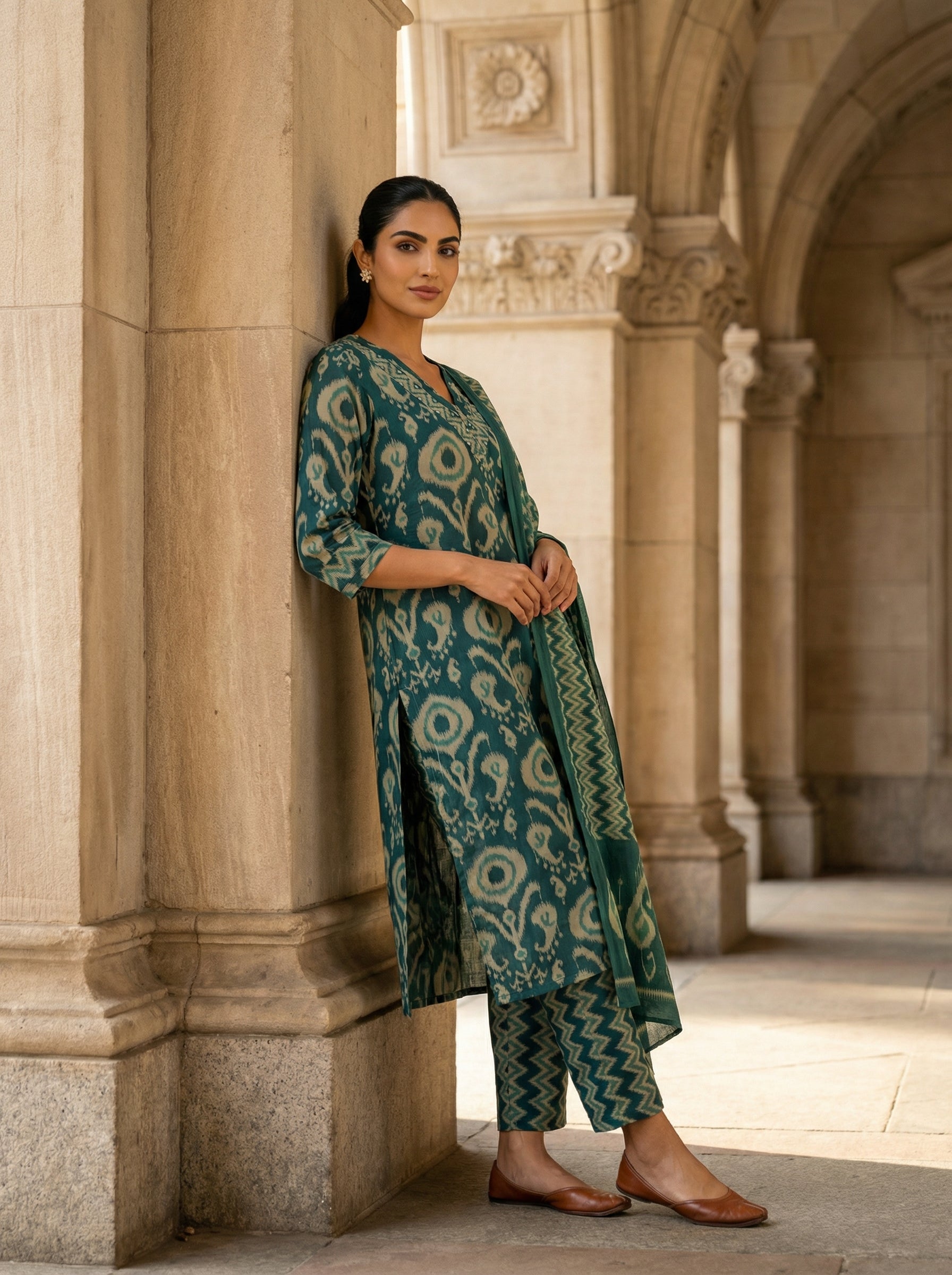 IKKAT ZIGZAG TEAL GREEN FUSION 3PC SET
