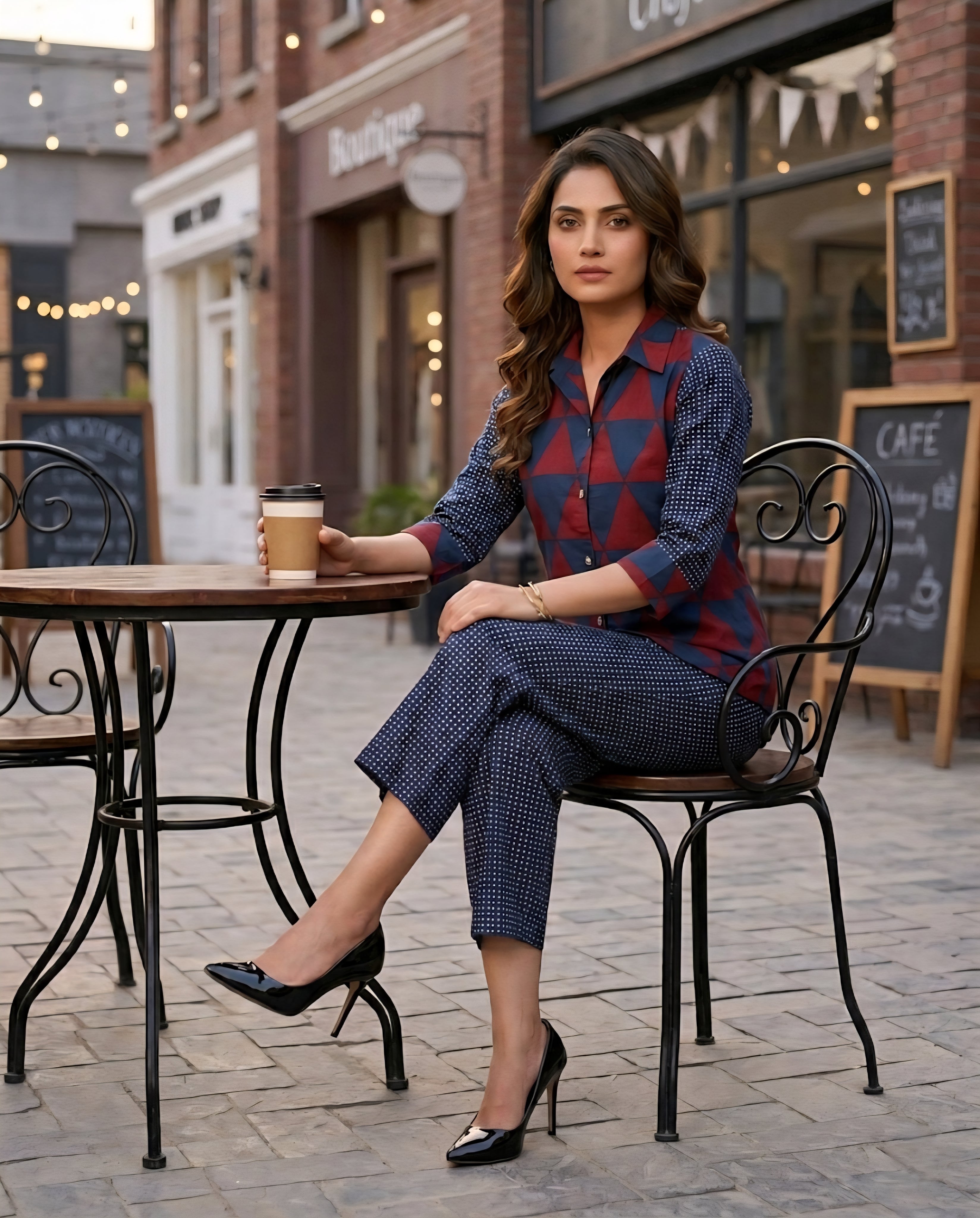 AJRAKH CHARM BRICK RED + BLUE COTTON CORDSET