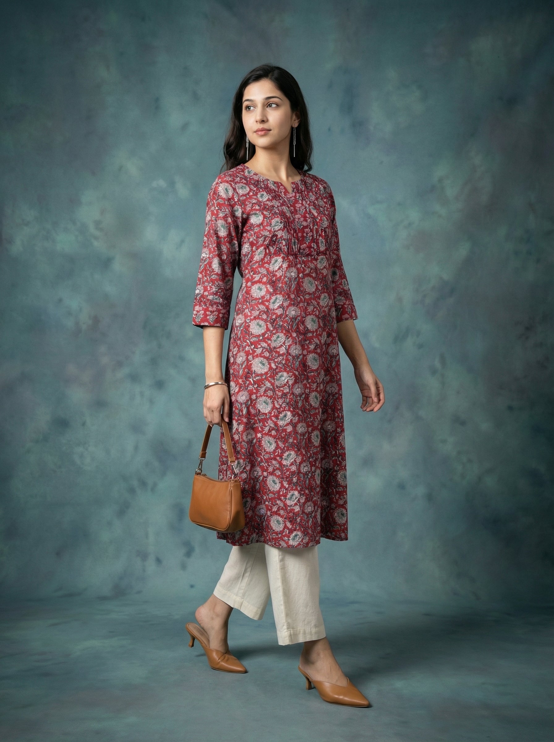 Maroon Yoke Pintuck Kurta