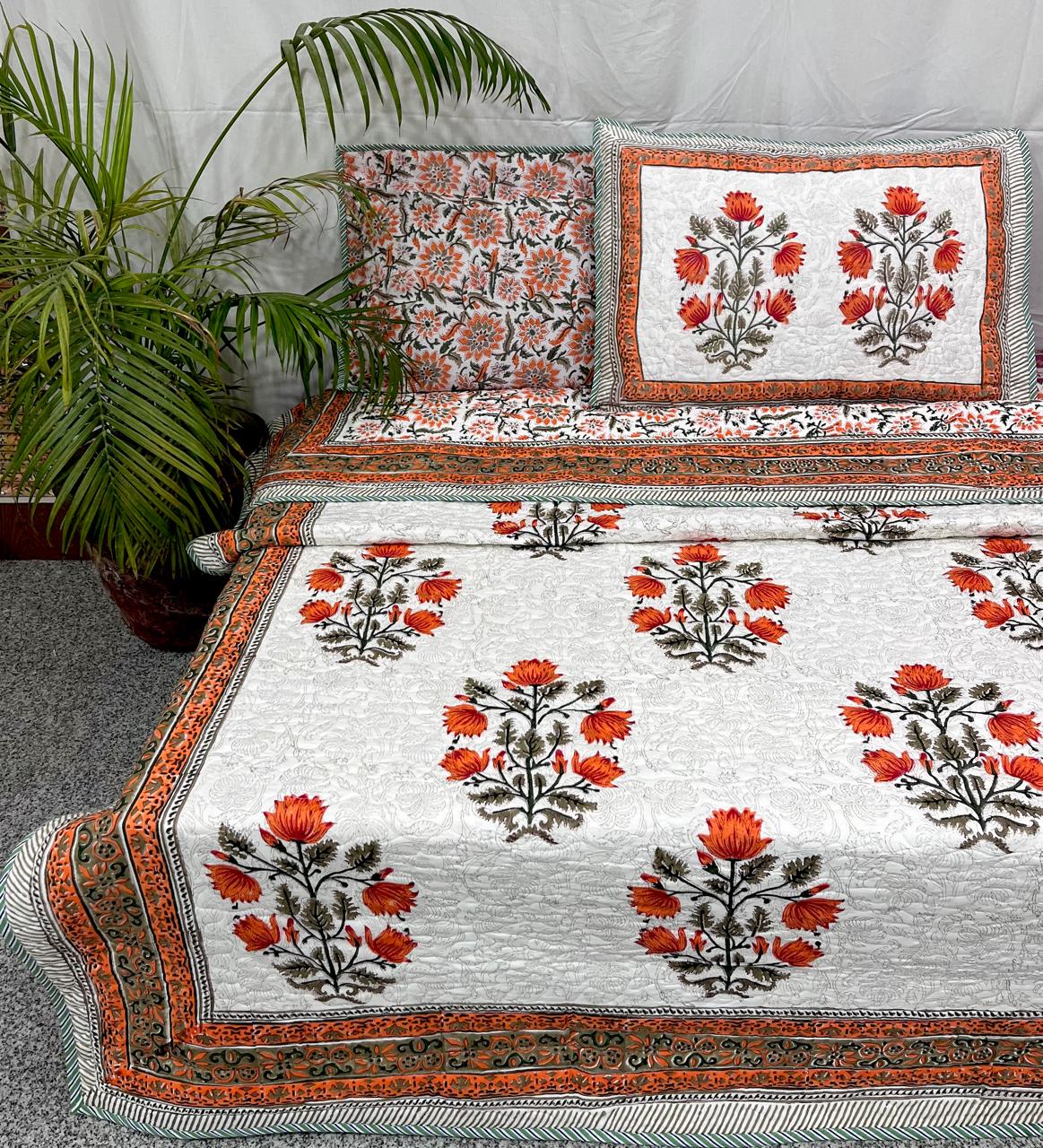 Kesariya Gul Comforter (Hand Block) - 90*108