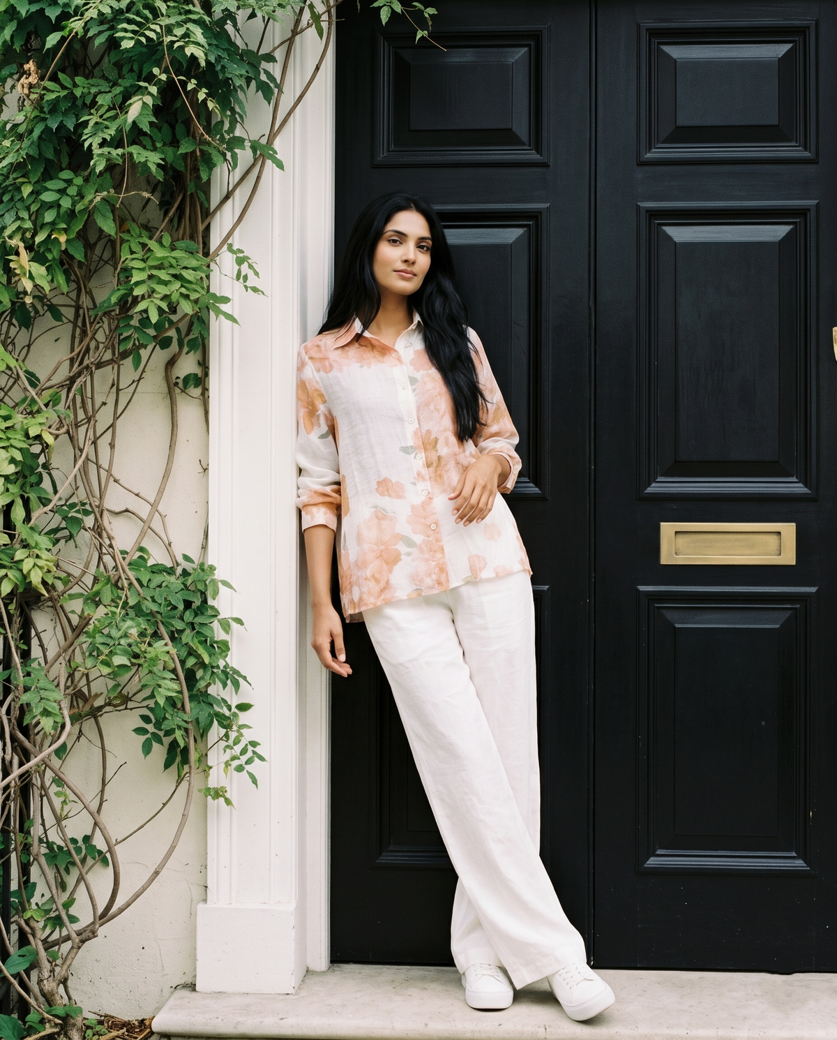 Bamboo Silk 150 GM Peach Blush Floral Shirt