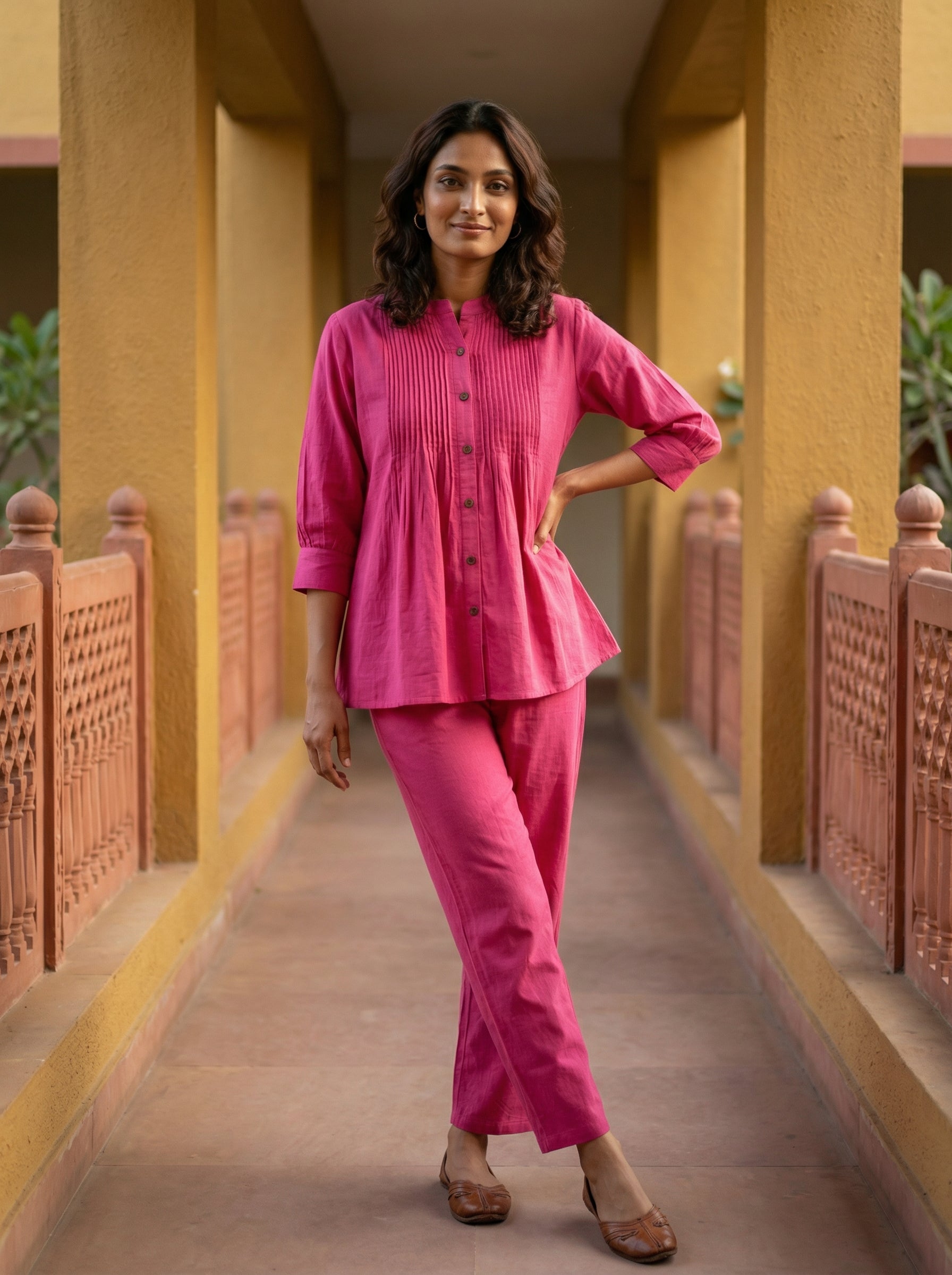 Pink Cotton Pintuck Cordset