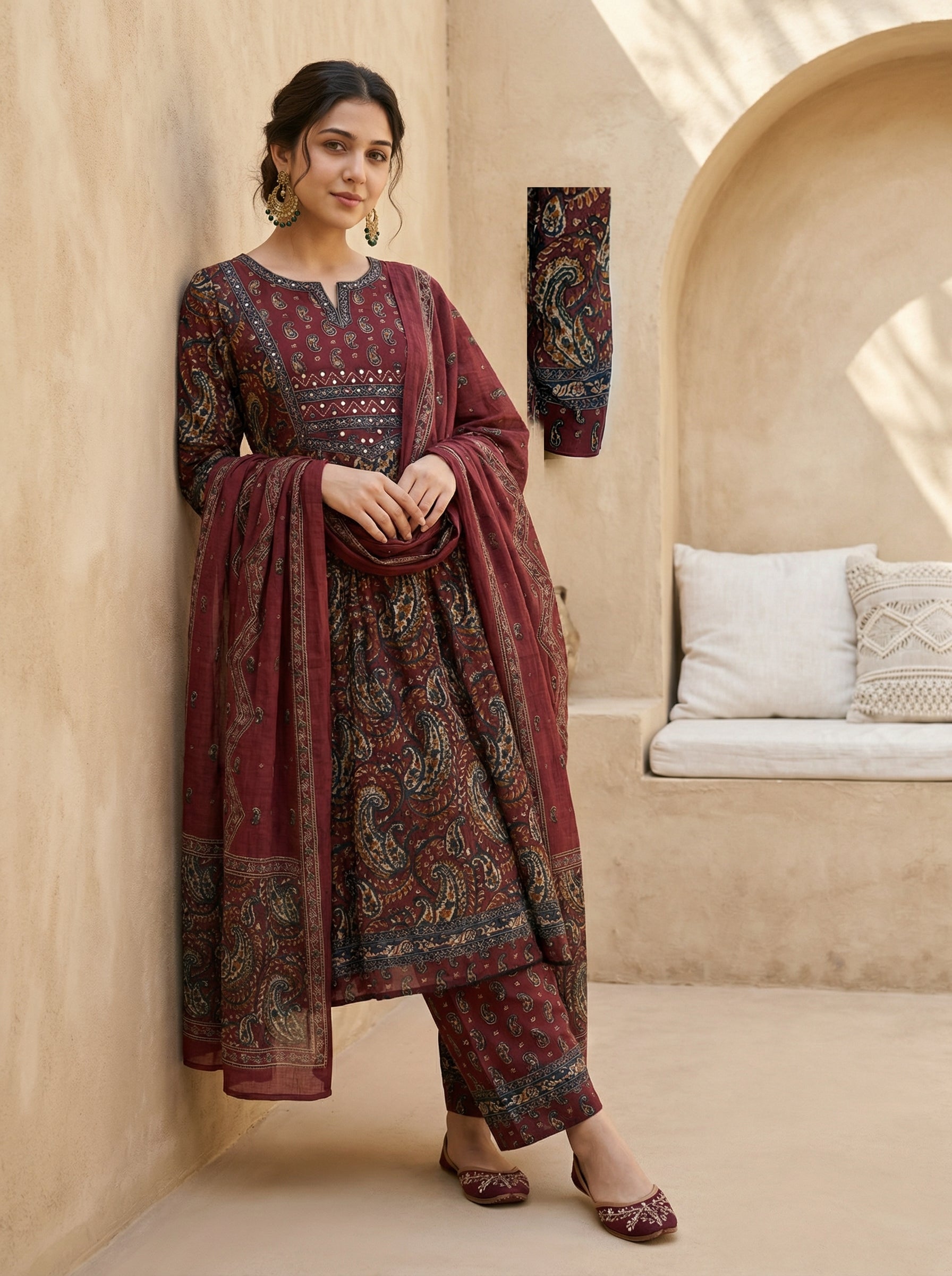 Brick Red Cotton Paisley Elegance KPD Set