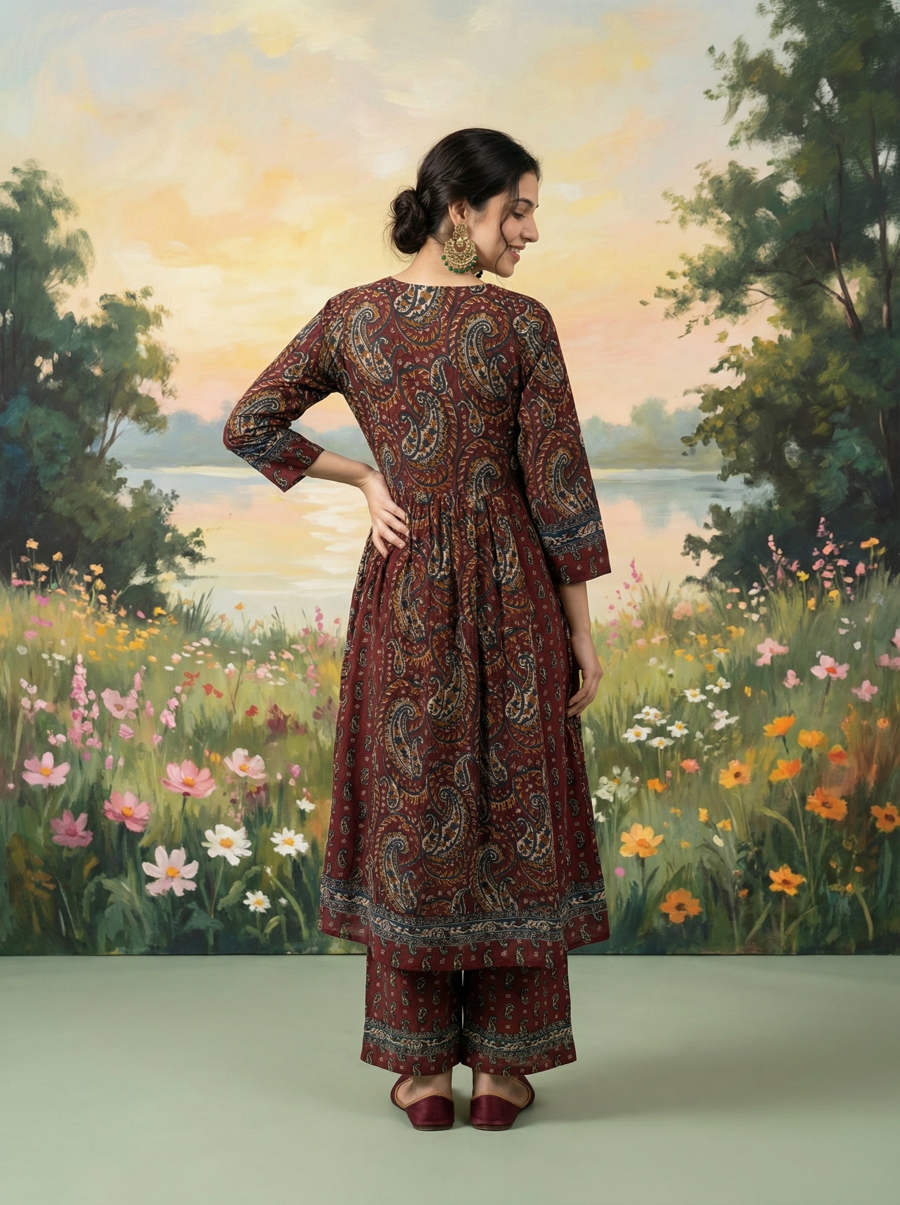 Brick Red Cotton Paisley Elegance KPD Set