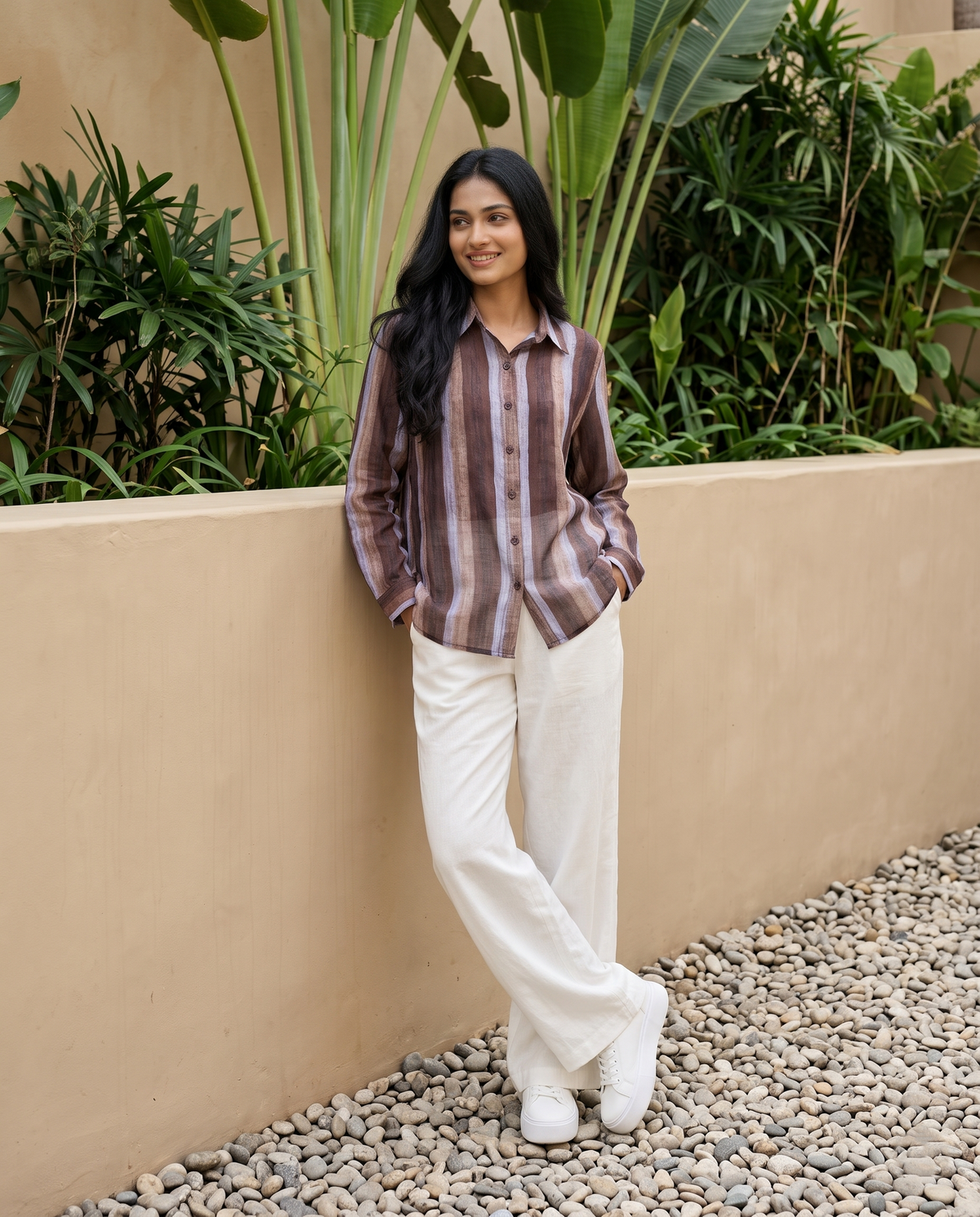 Bamboo Silk 150 GM Mocha Brown Classic Stripe Shirt