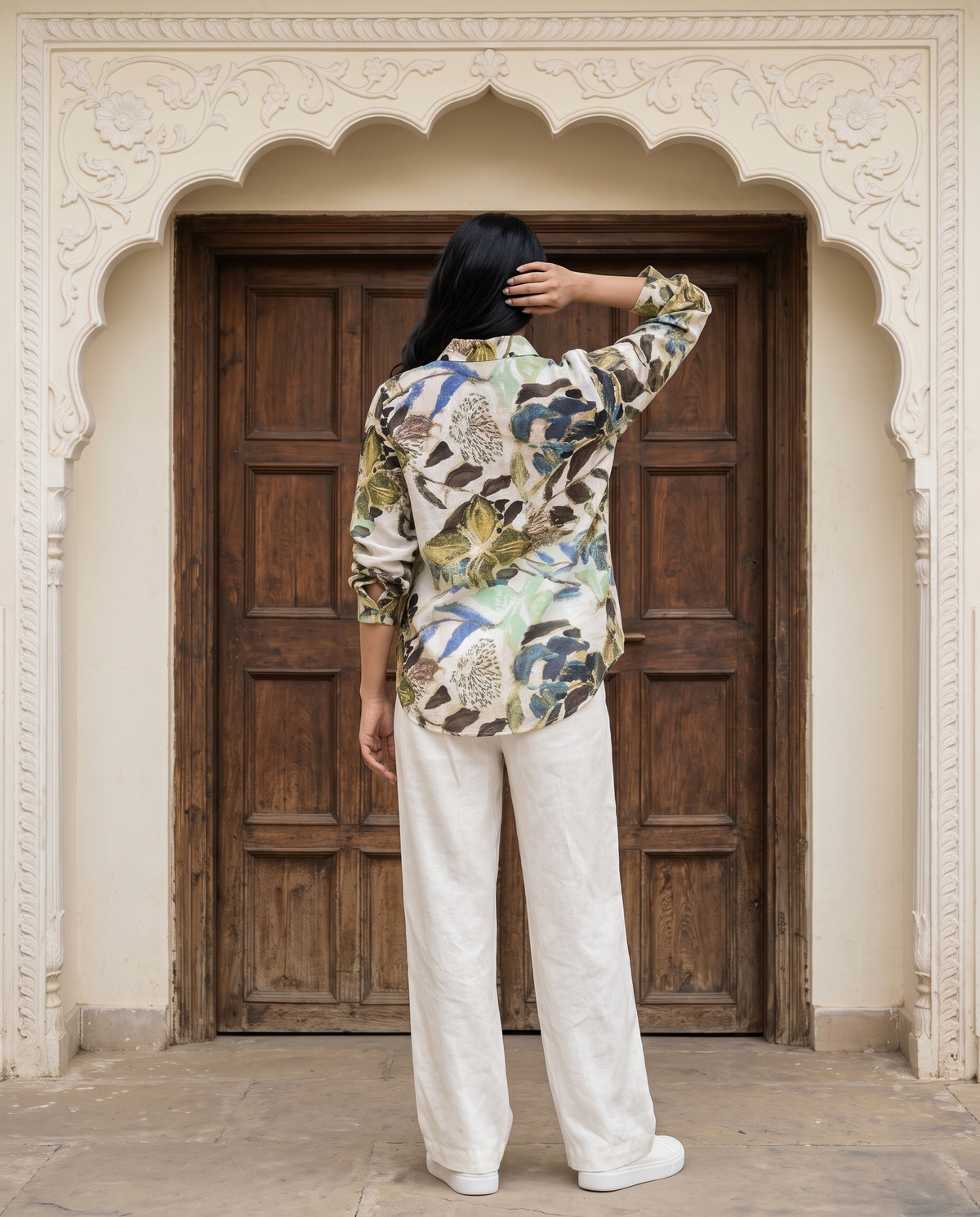 Bamboo Silk 150 GM Olive Earth Abstract Botanical Shirt