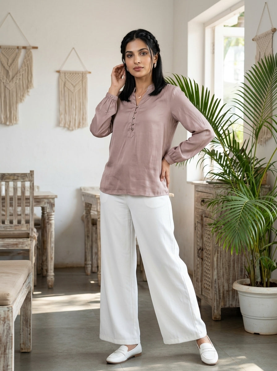 RELAXED FIT  BEIGE MODAL SILK TOP