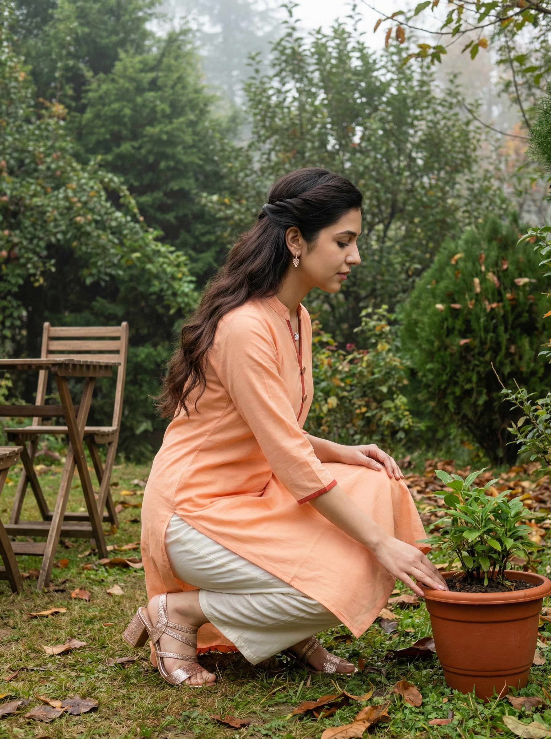 Peach Mul Kurta Set