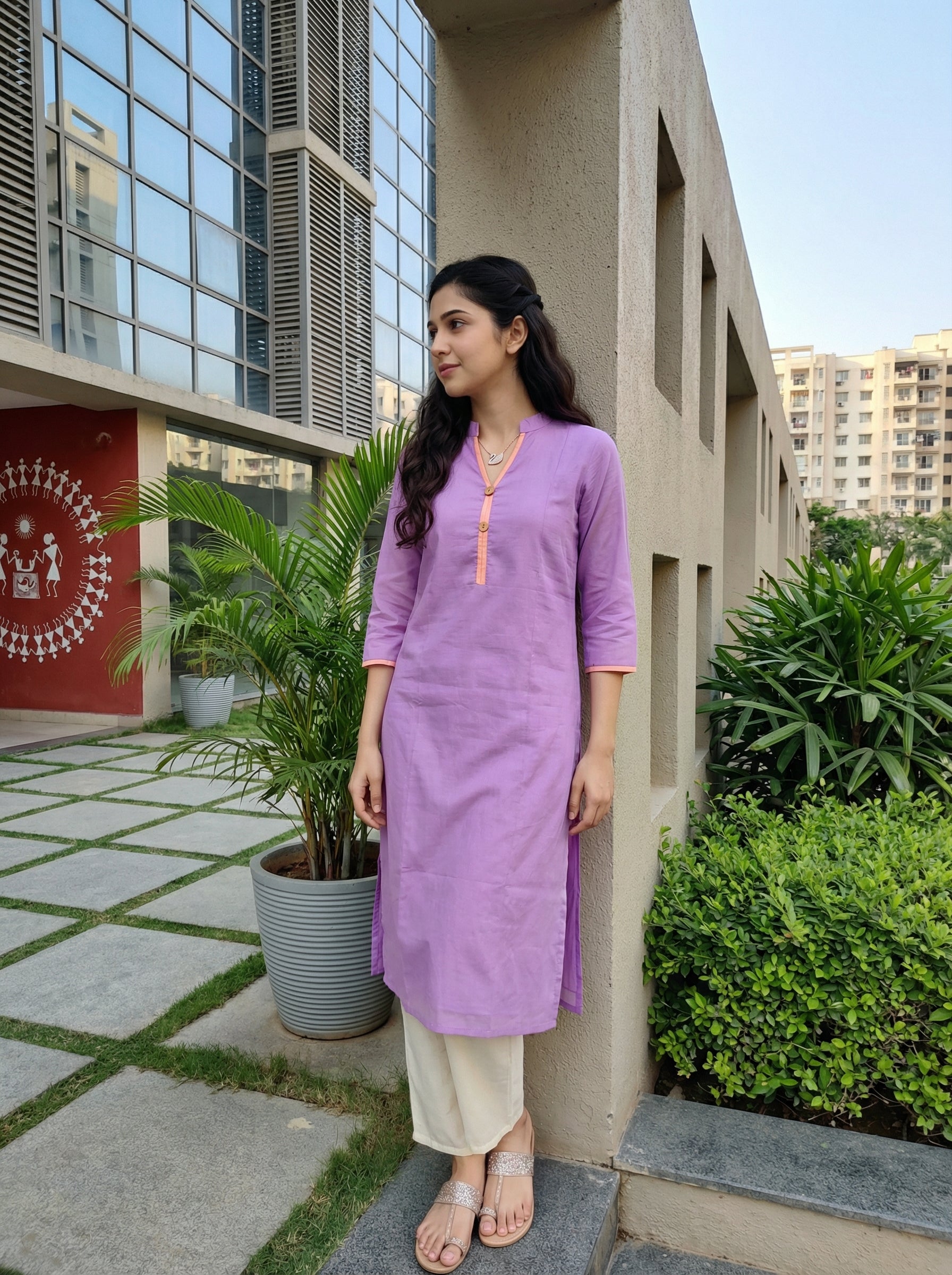 Lavender Mul Cotton Kurta