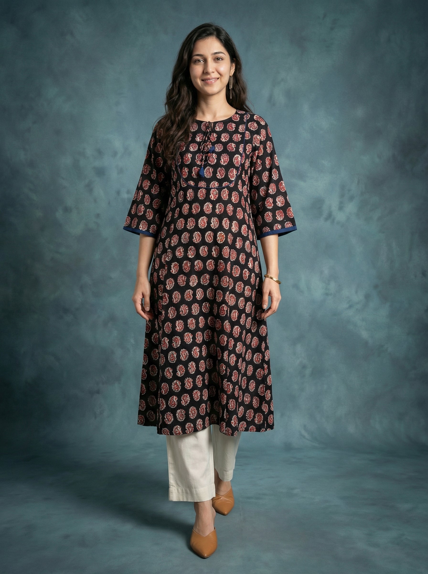 Jazz Waves Cotton Black/Red Yoke Kurta