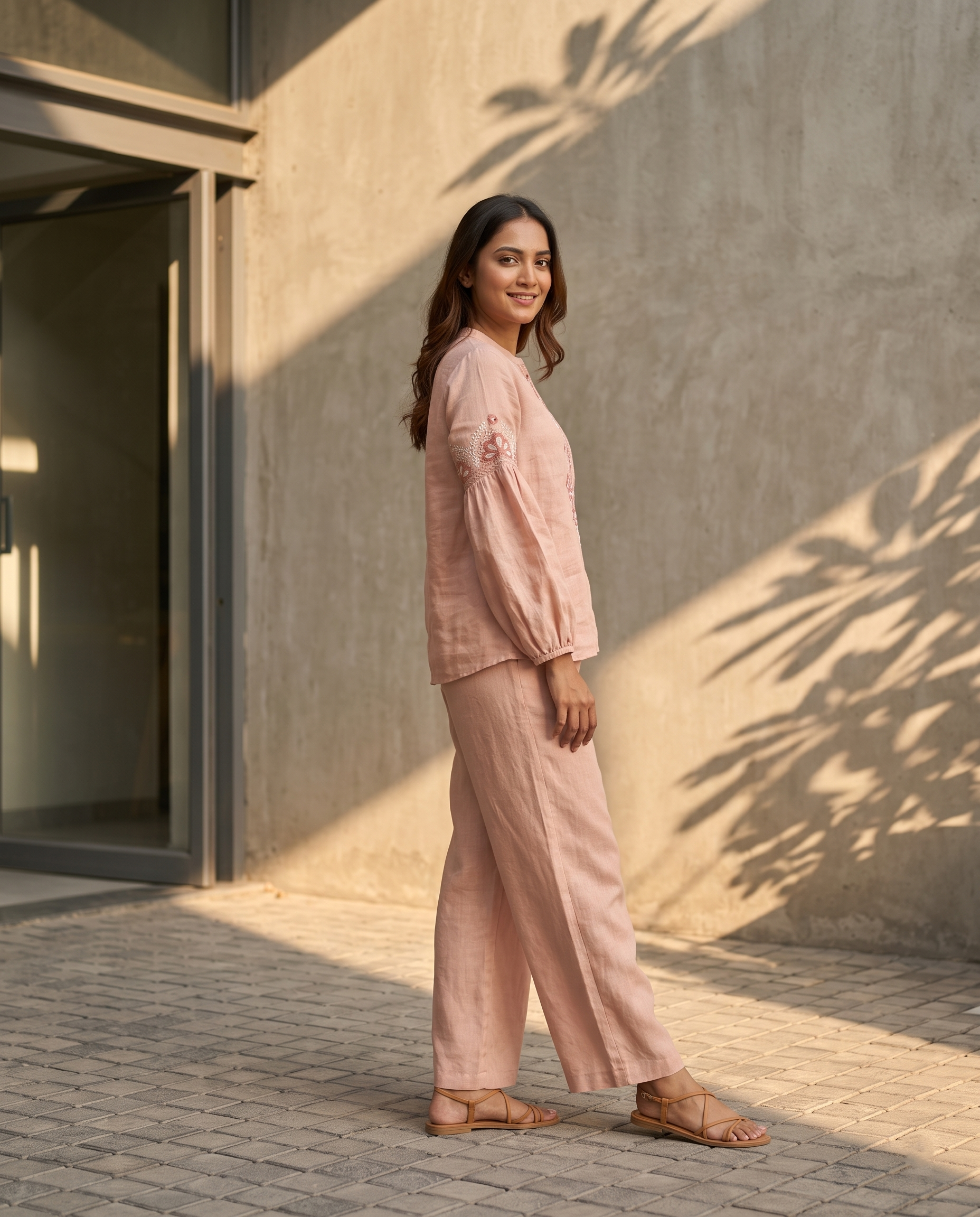 Blush Bloom Embroidered European Linen Top - Blush Pink