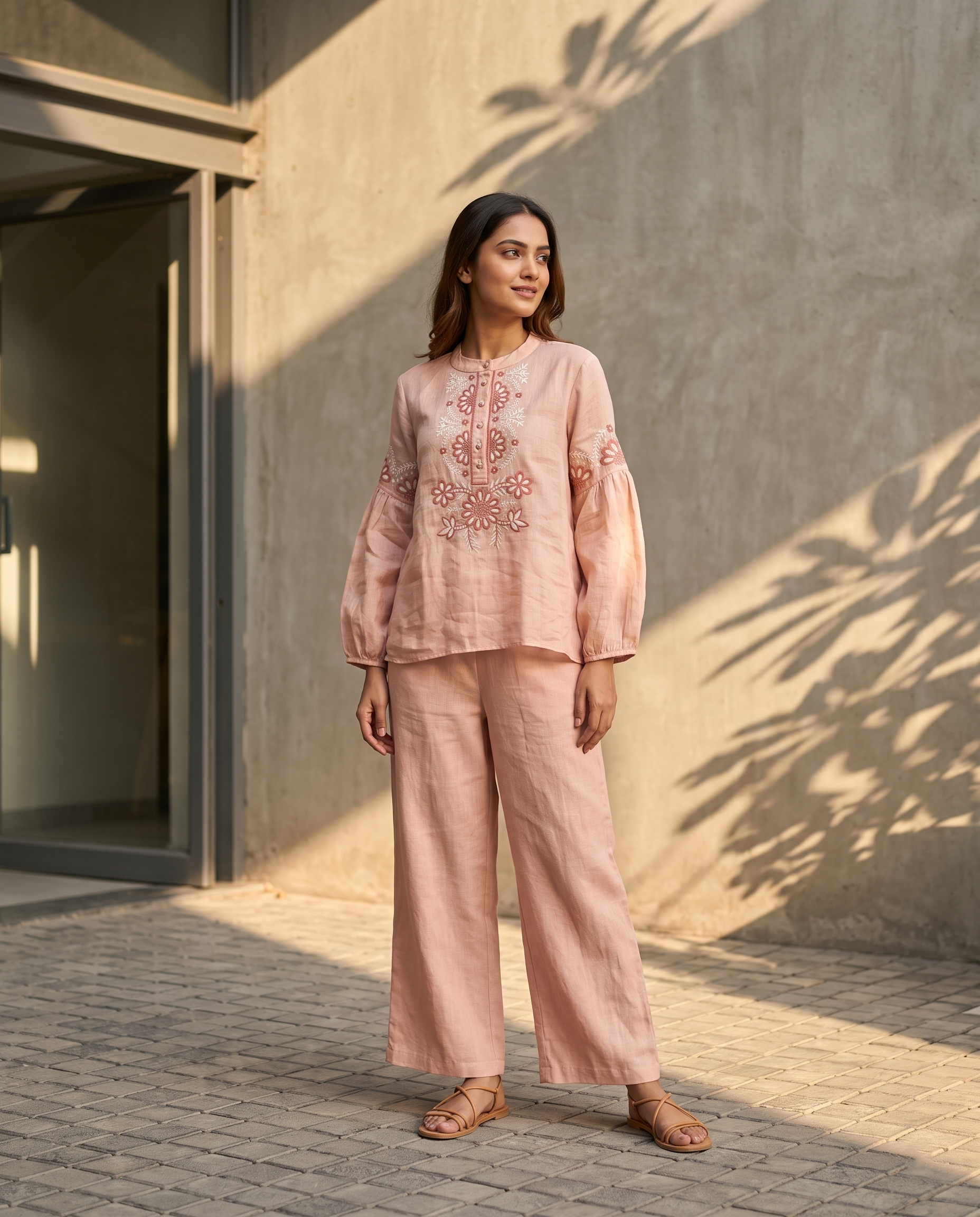 Blush Bloom Embroidered European Linen Top - Blush Pink