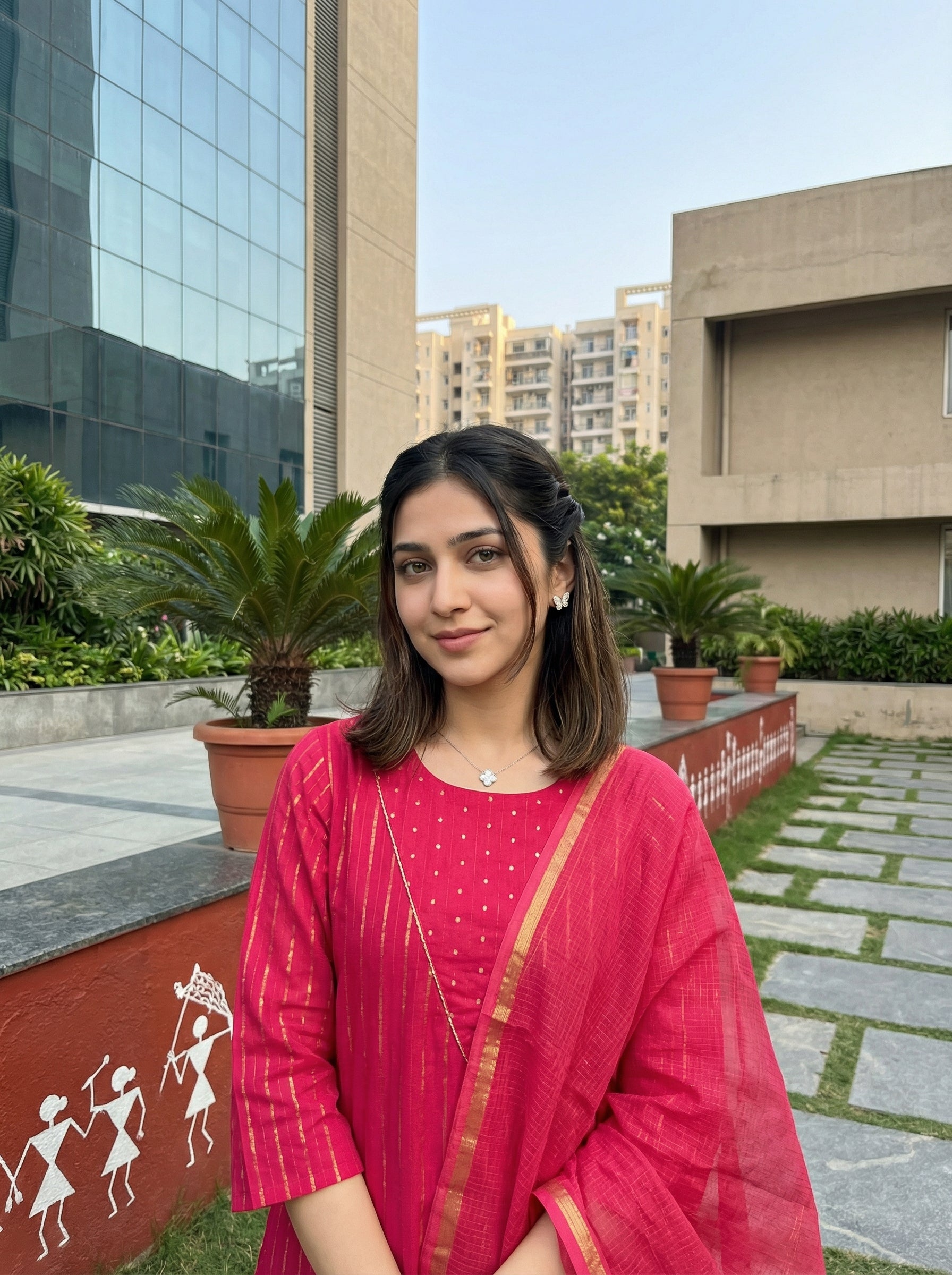 DORIA LUREX  PINK CHIC KPD SET WITH KOTA DUPATTA