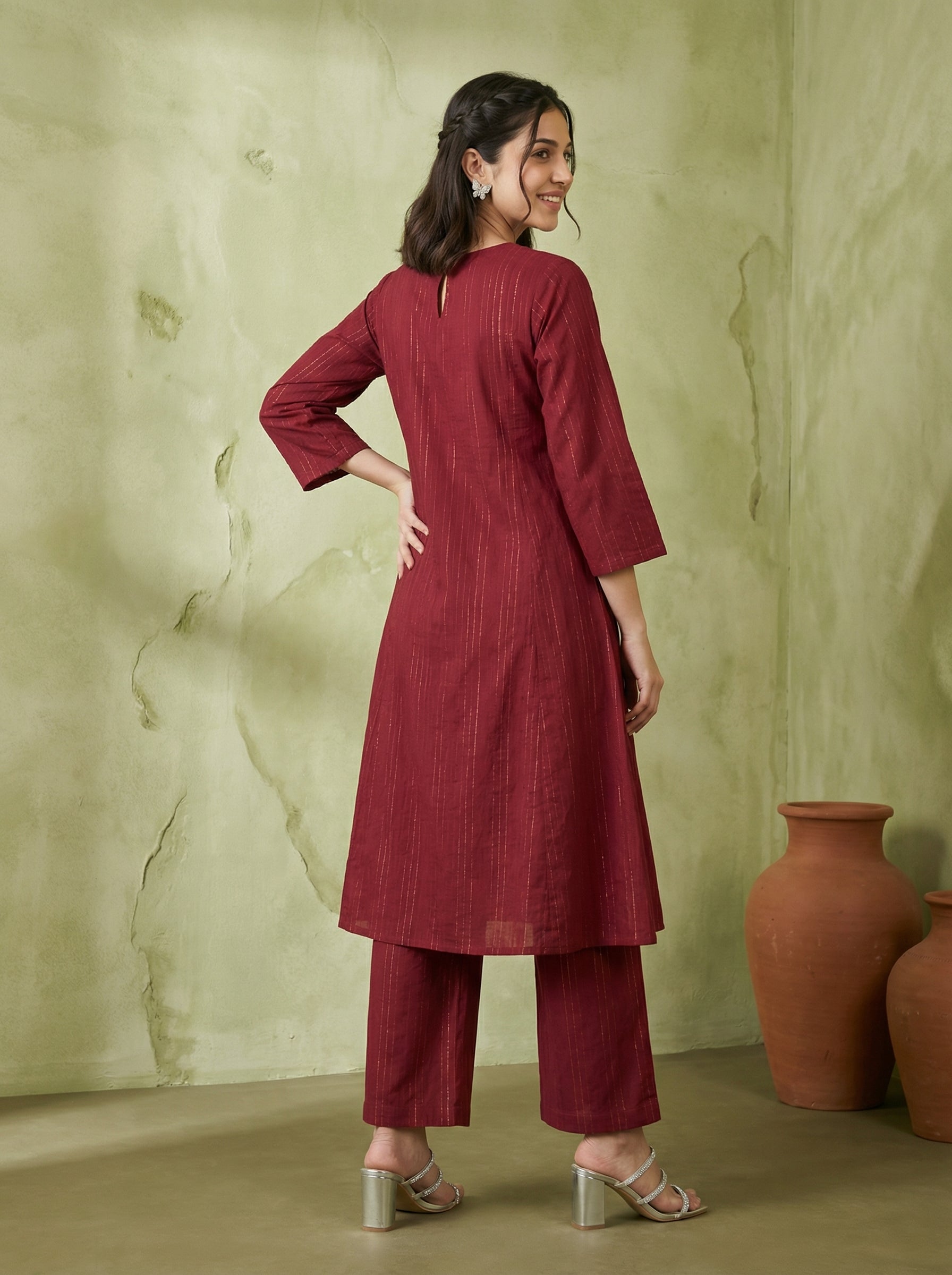 DORIA LUREX RED CHIC KPD SET WITH KOTA DUPATTA