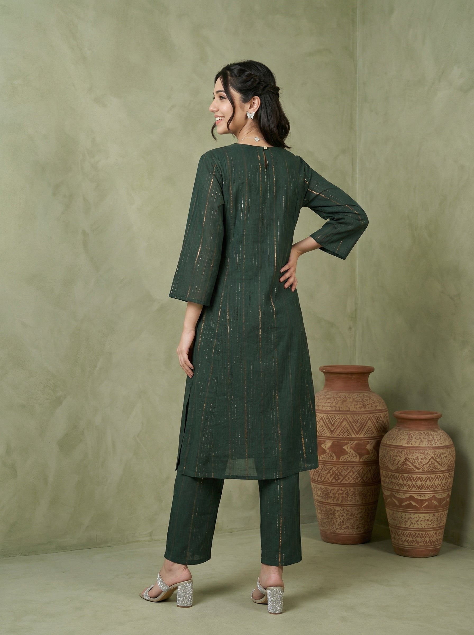 DORIA LUREX  GREEN CHIC KPD SET WITH KOTA DUPATTA