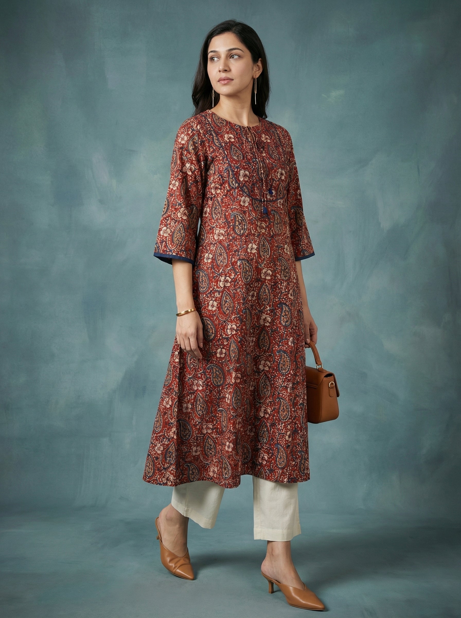 Jazz Waves Cotton Maroon/Brown Yoke Kurta