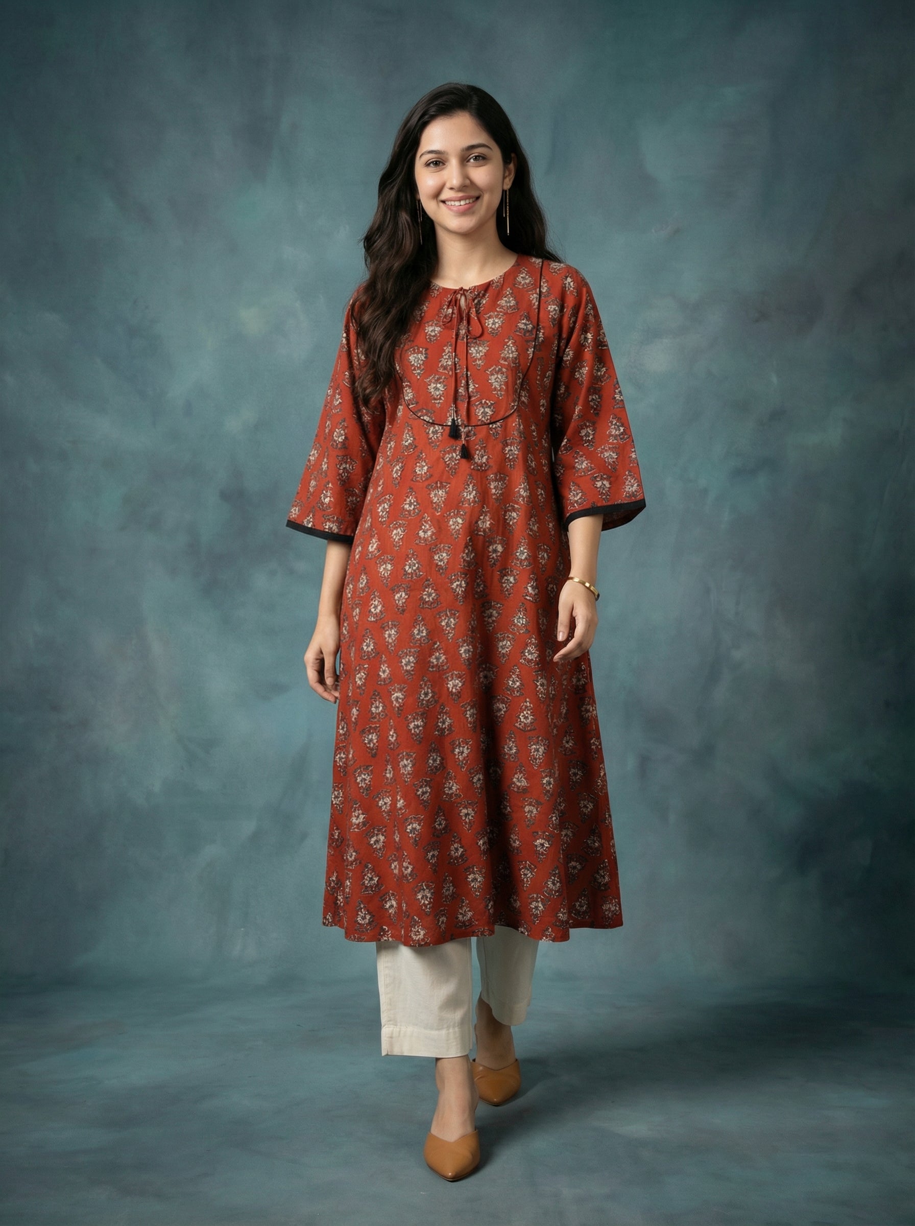 Jazz Waves Cotton Dark Maroon Yoke Kurta