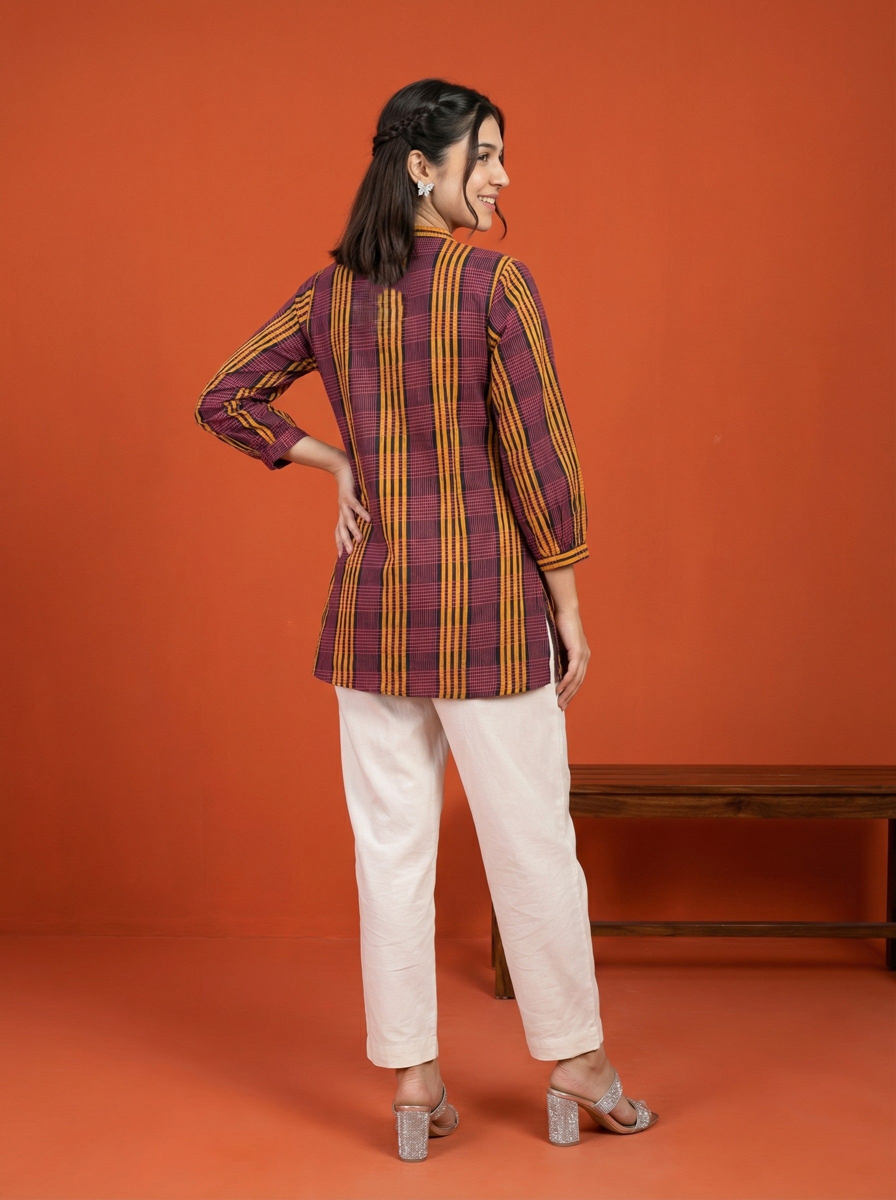 BLOOM GRID MULTICOLOR LINEN COTTON TOPS