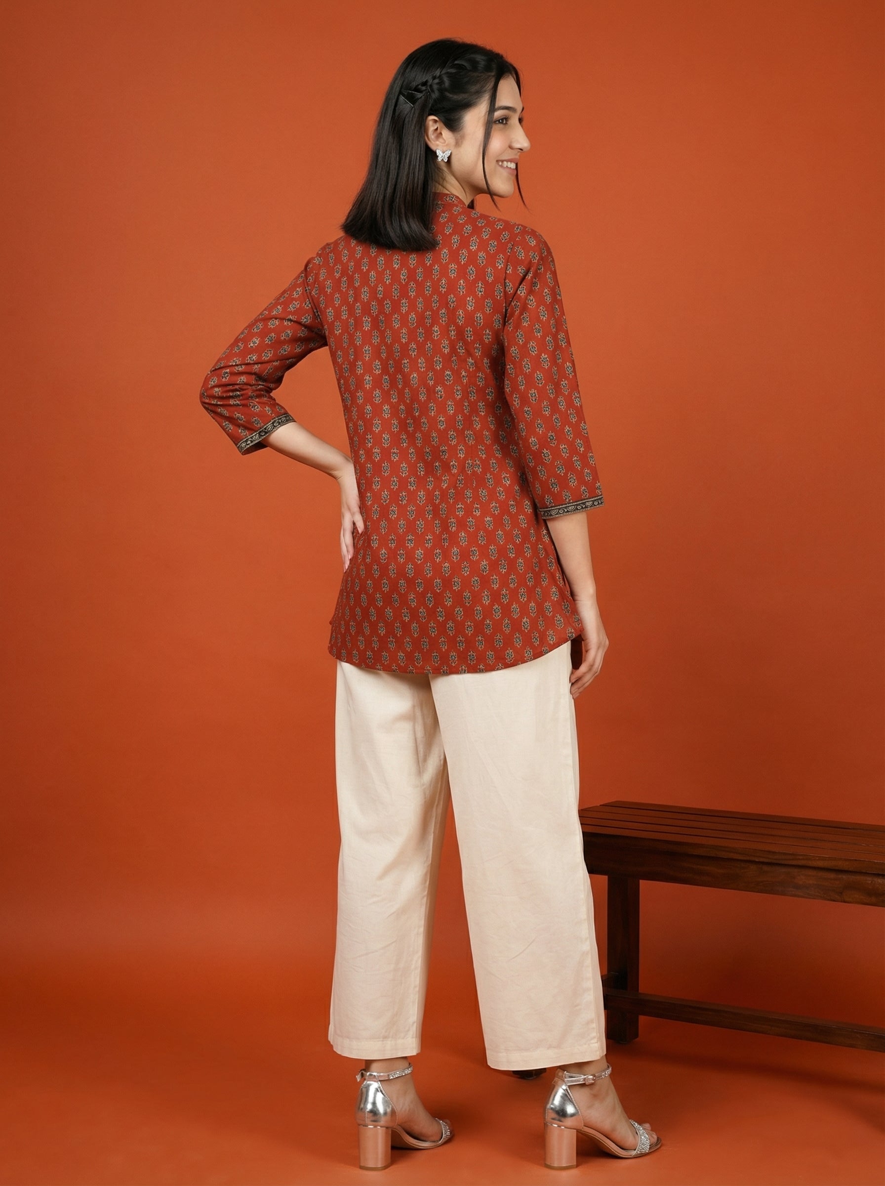 EVERYDAY WEAR BRICK RED AESTHETIC TOP (HANDPRINTED)