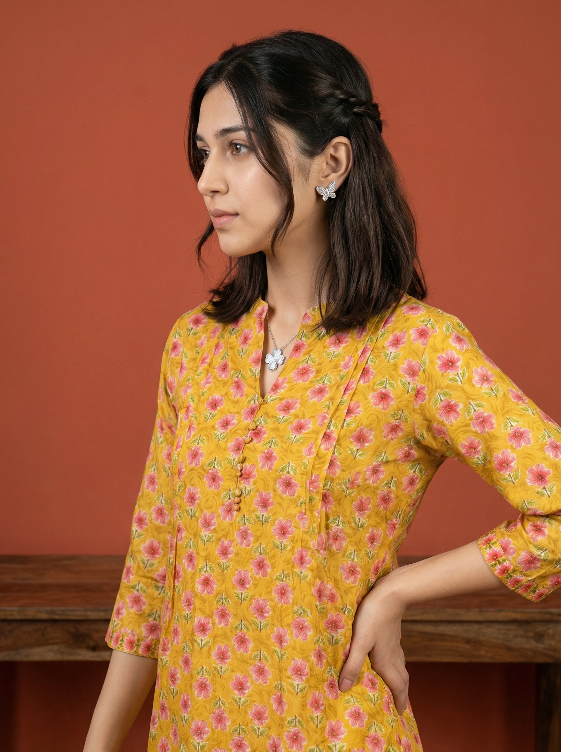 EVERYDAY WEAR YELLOW/PINK AESTHETIC TOP (HANDPRINTED)