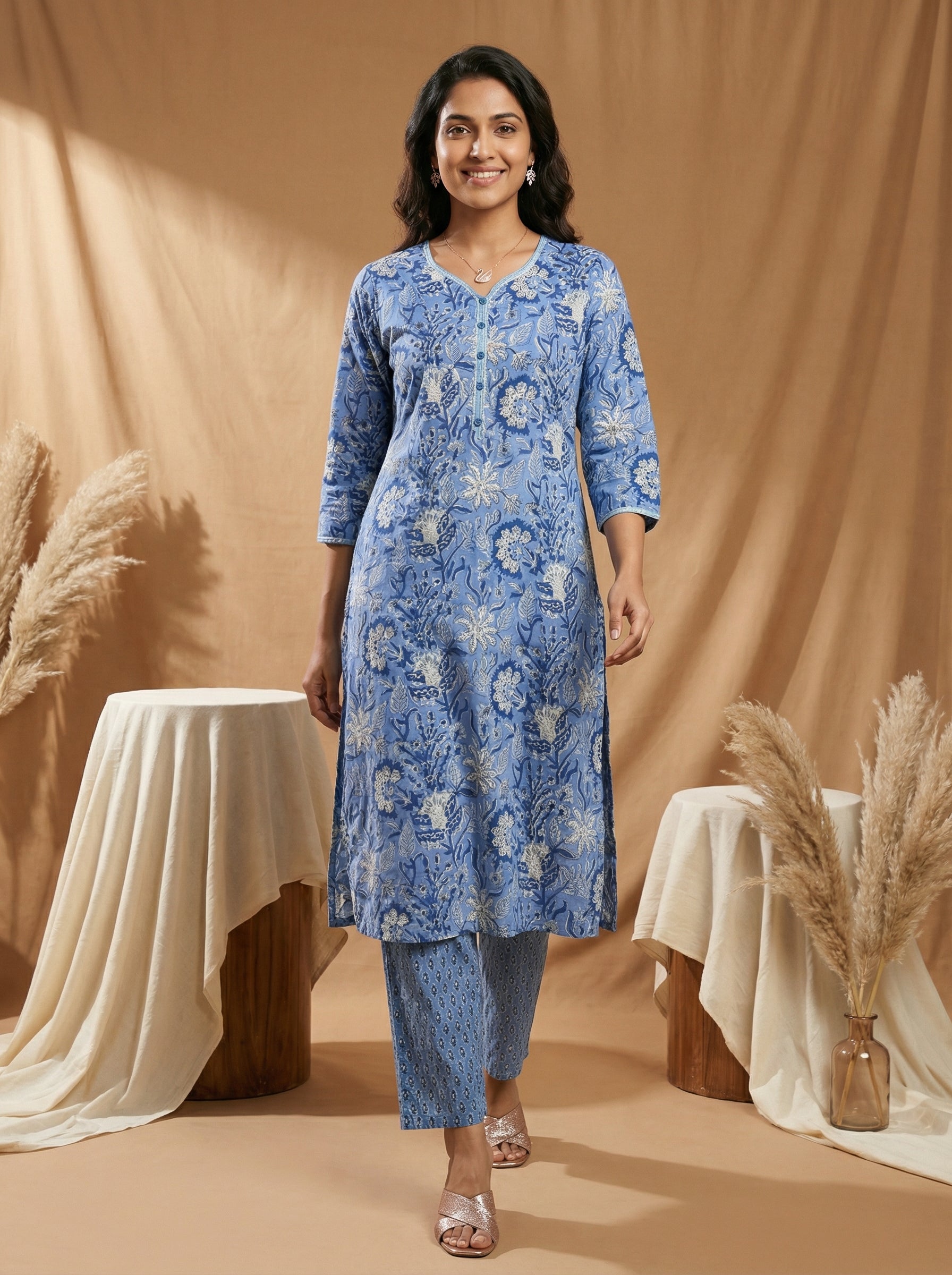 Denim Blue Cotton Gotta Patti Galore KP Set