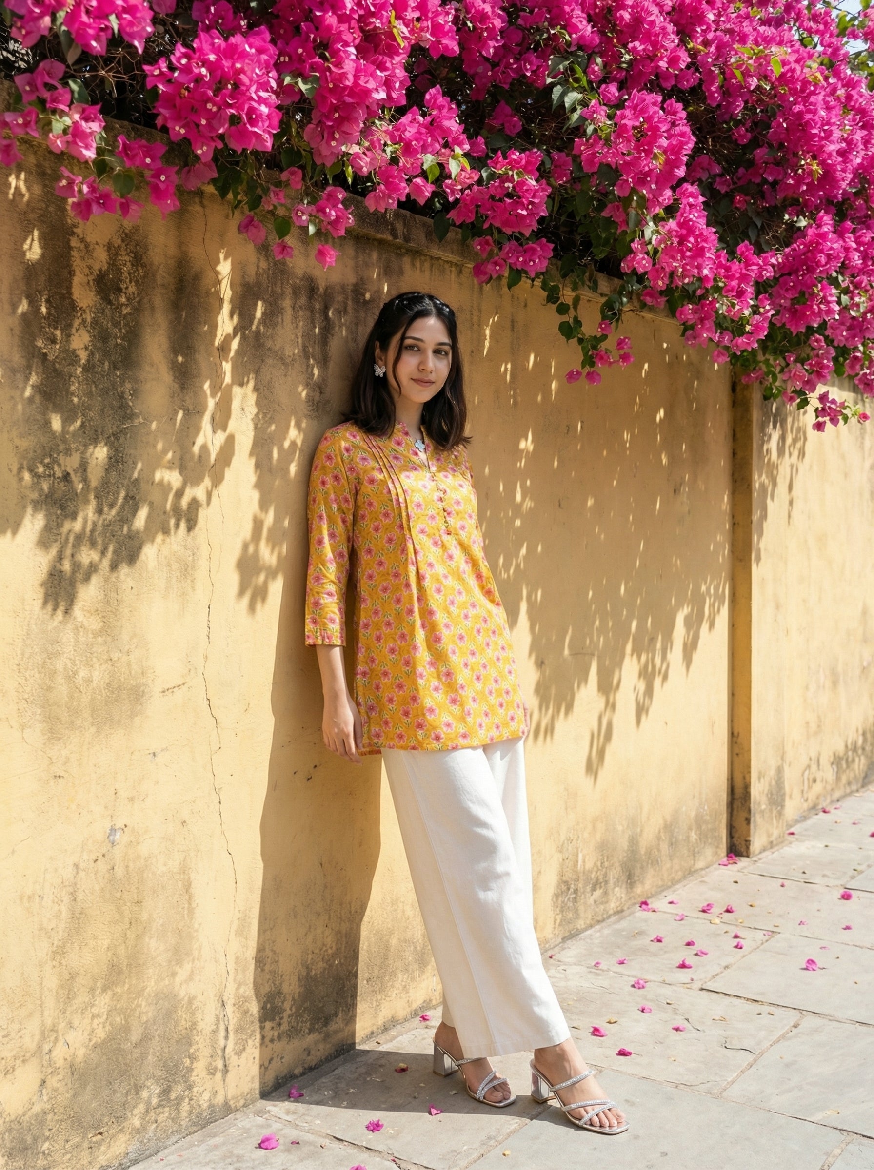 EVERYDAY WEAR YELLOW/PINK AESTHETIC TOP (HANDPRINTED)