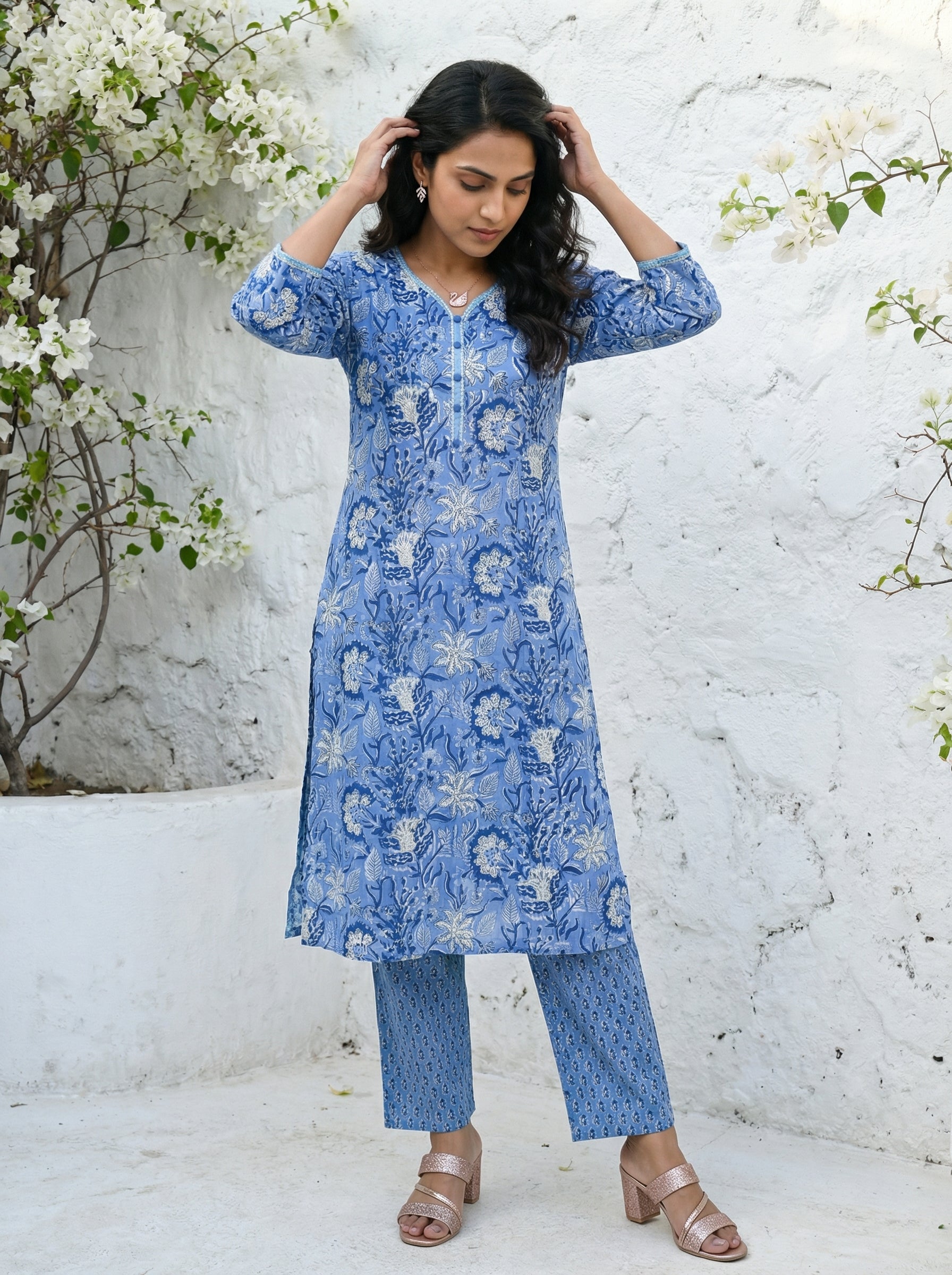Denim Blue Cotton Gotta Patti Galore KP Set
