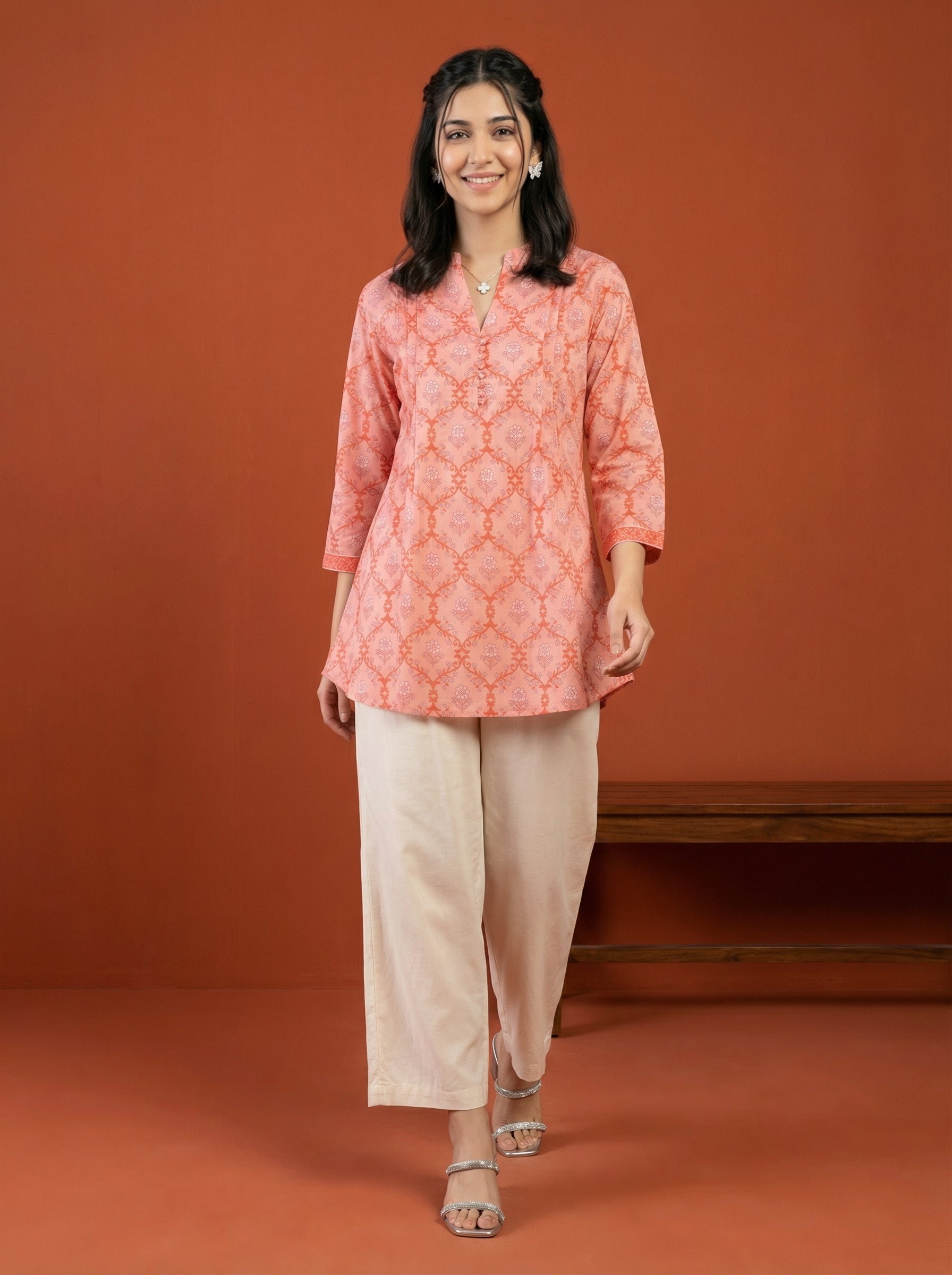 EVERYDAY WEAR PEACH AESTHETIC TOP (HANDPRINTED)