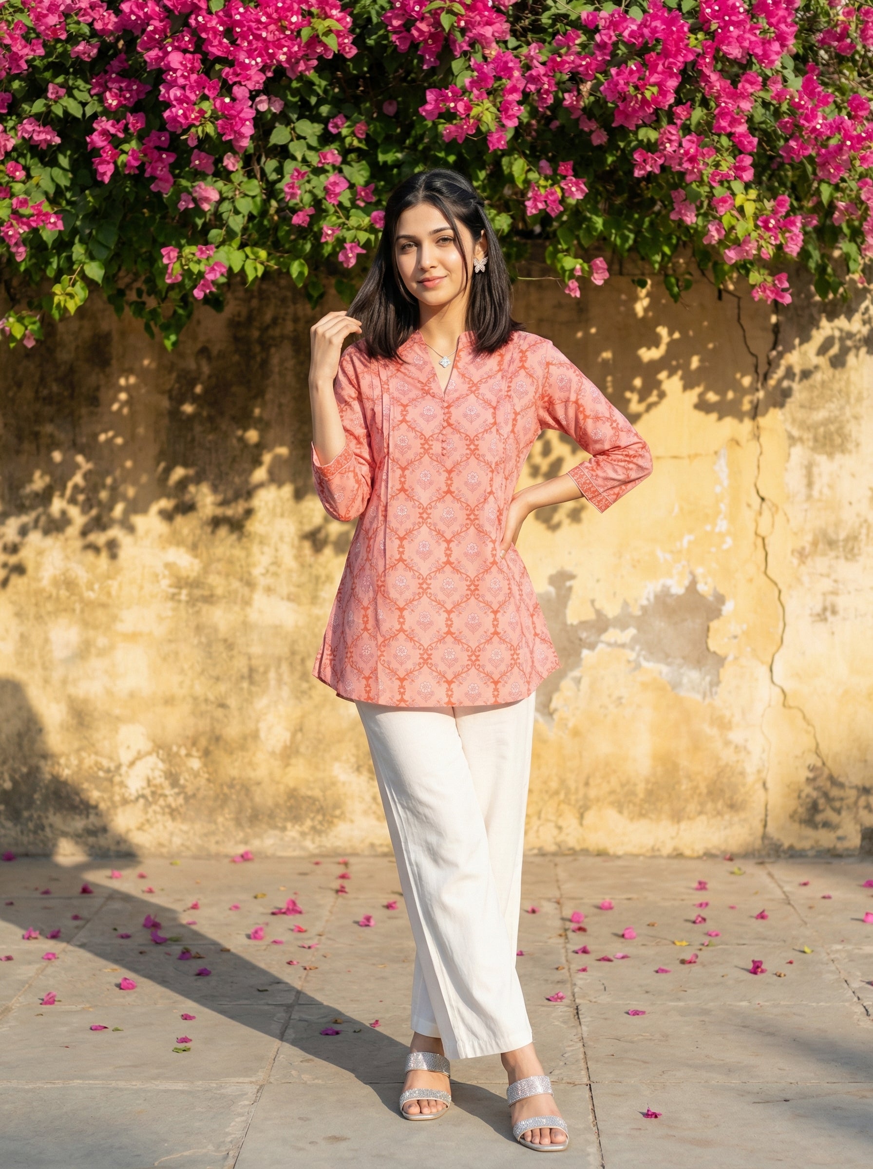 EVERYDAY WEAR PEACH AESTHETIC TOP (HANDPRINTED)