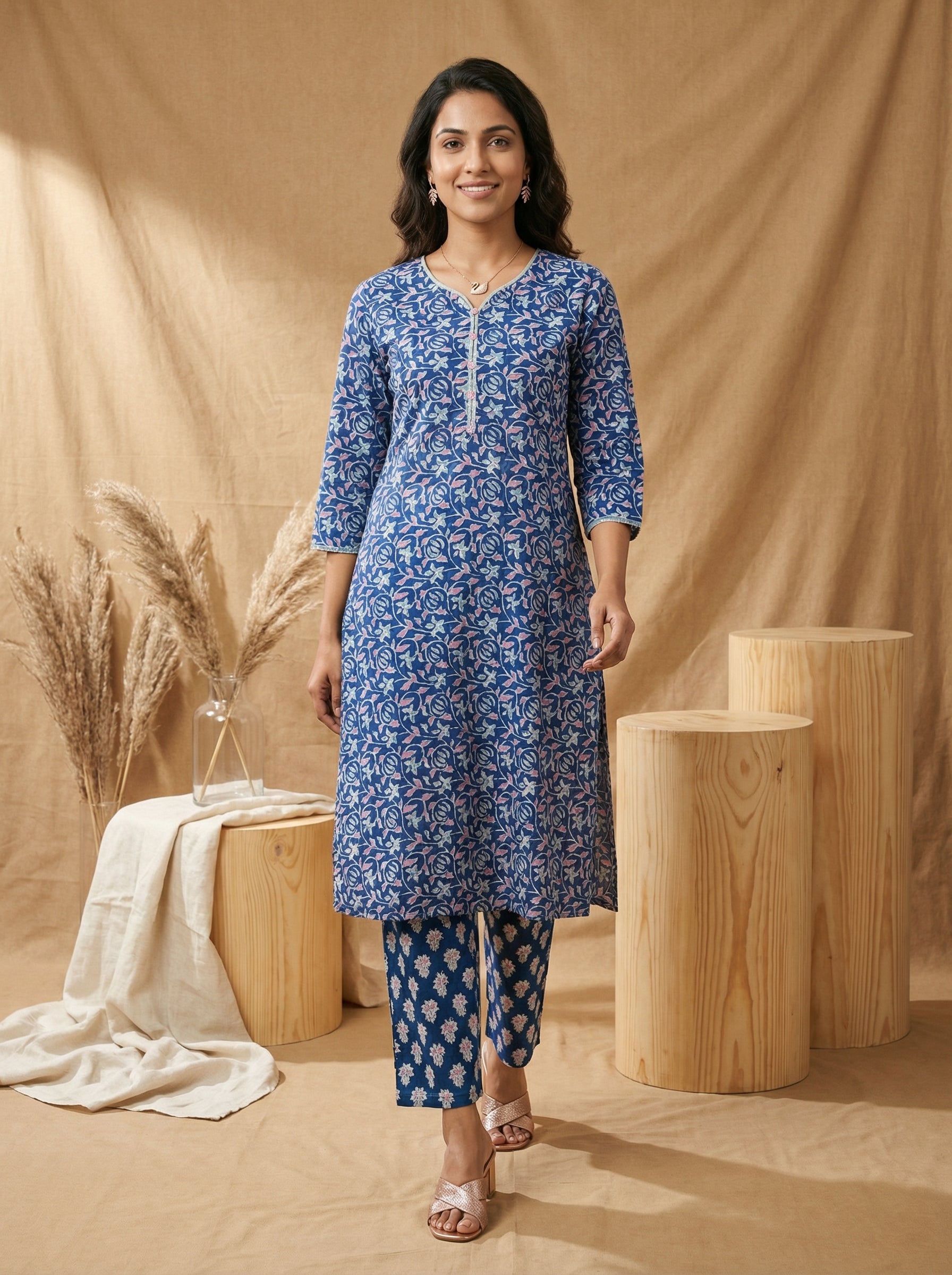 Navy Blue Cotton Gotta Patti Galore KP Set