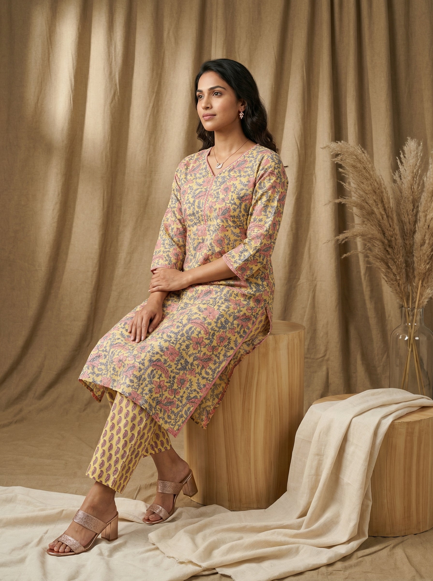 Yellow Cotton Gotta Patti Galore KP Set