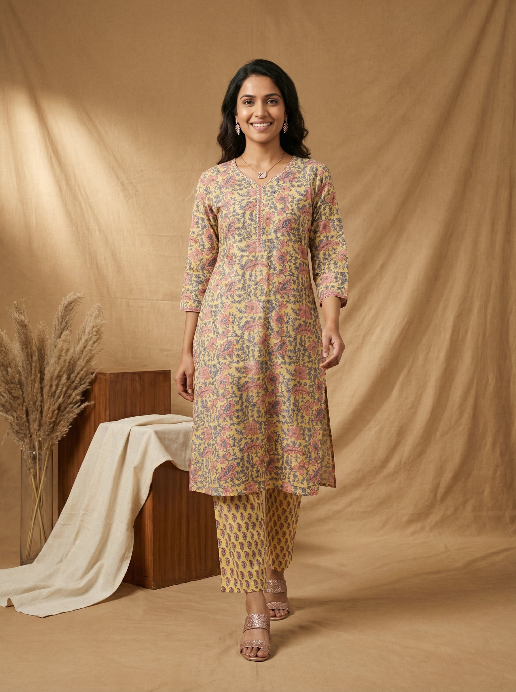 Yellow Cotton Gotta Patti Galore KP Set