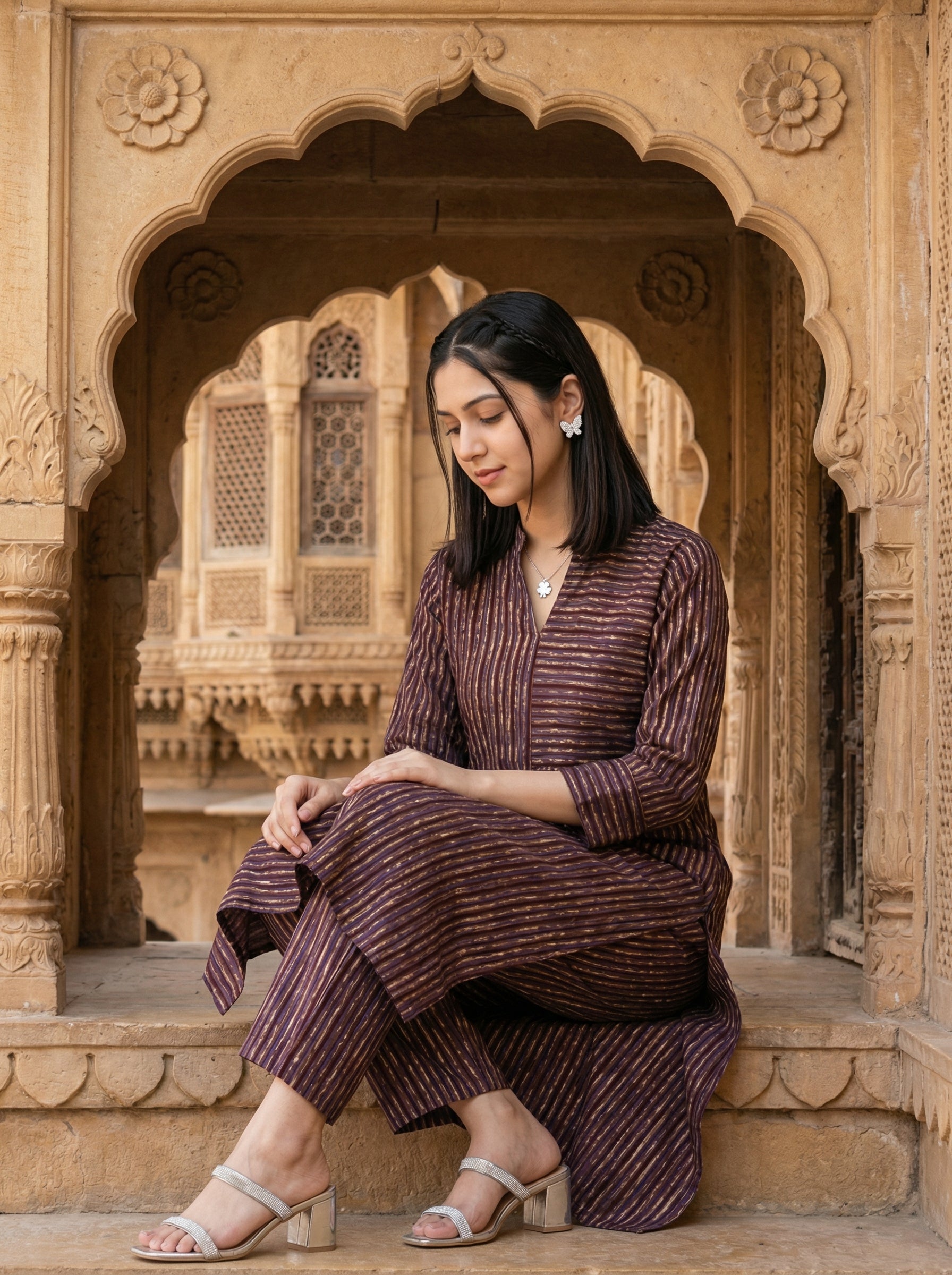 Black/Maroon-Blue Cotton The Earthline Edit KP Set