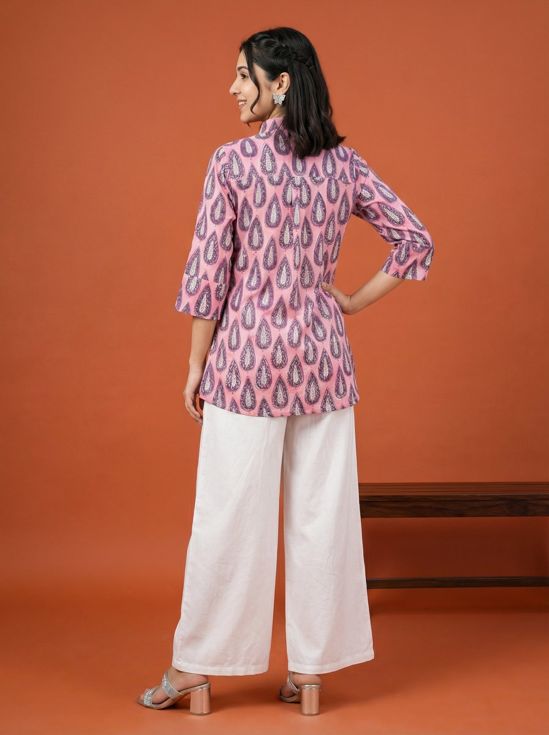 Artisan Bloom Handblock Pink/Purple Collar Cotton Top