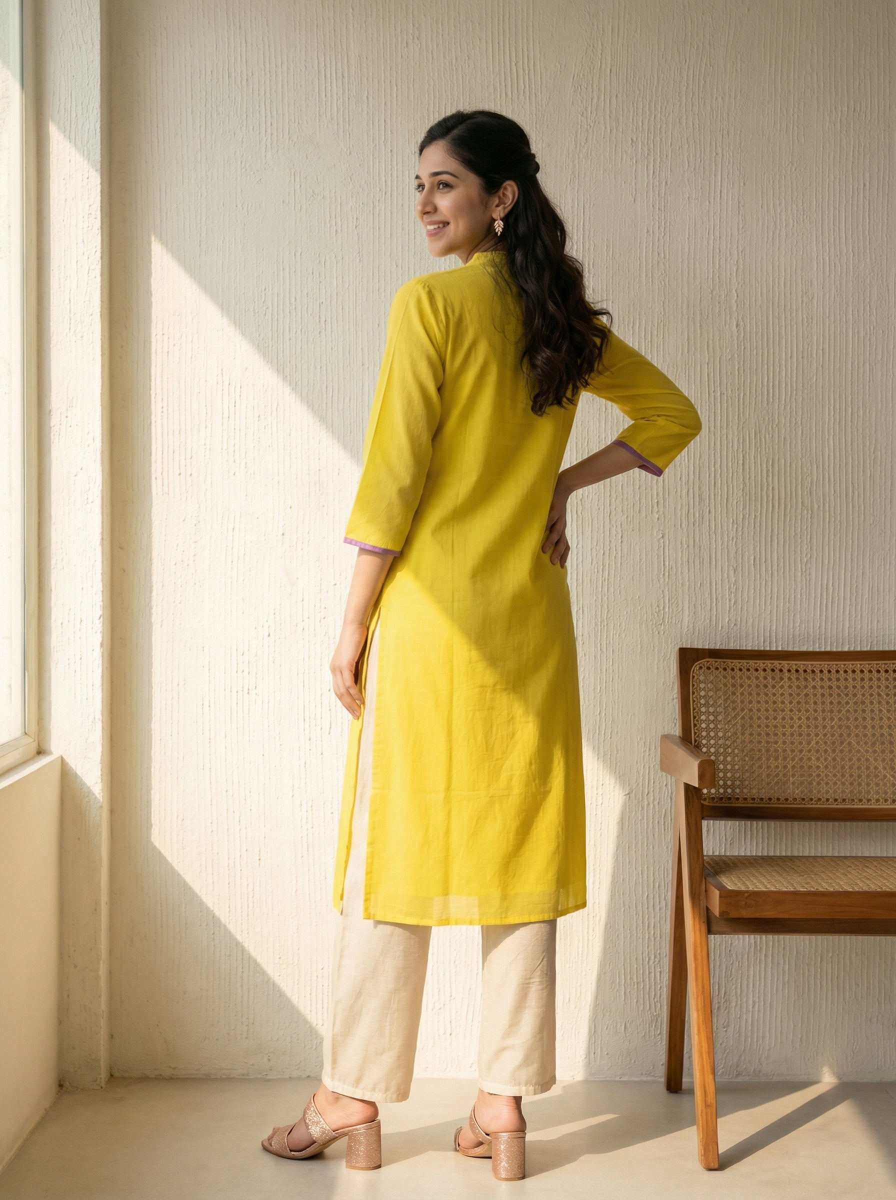 Yellow Mul Cotton Kurta