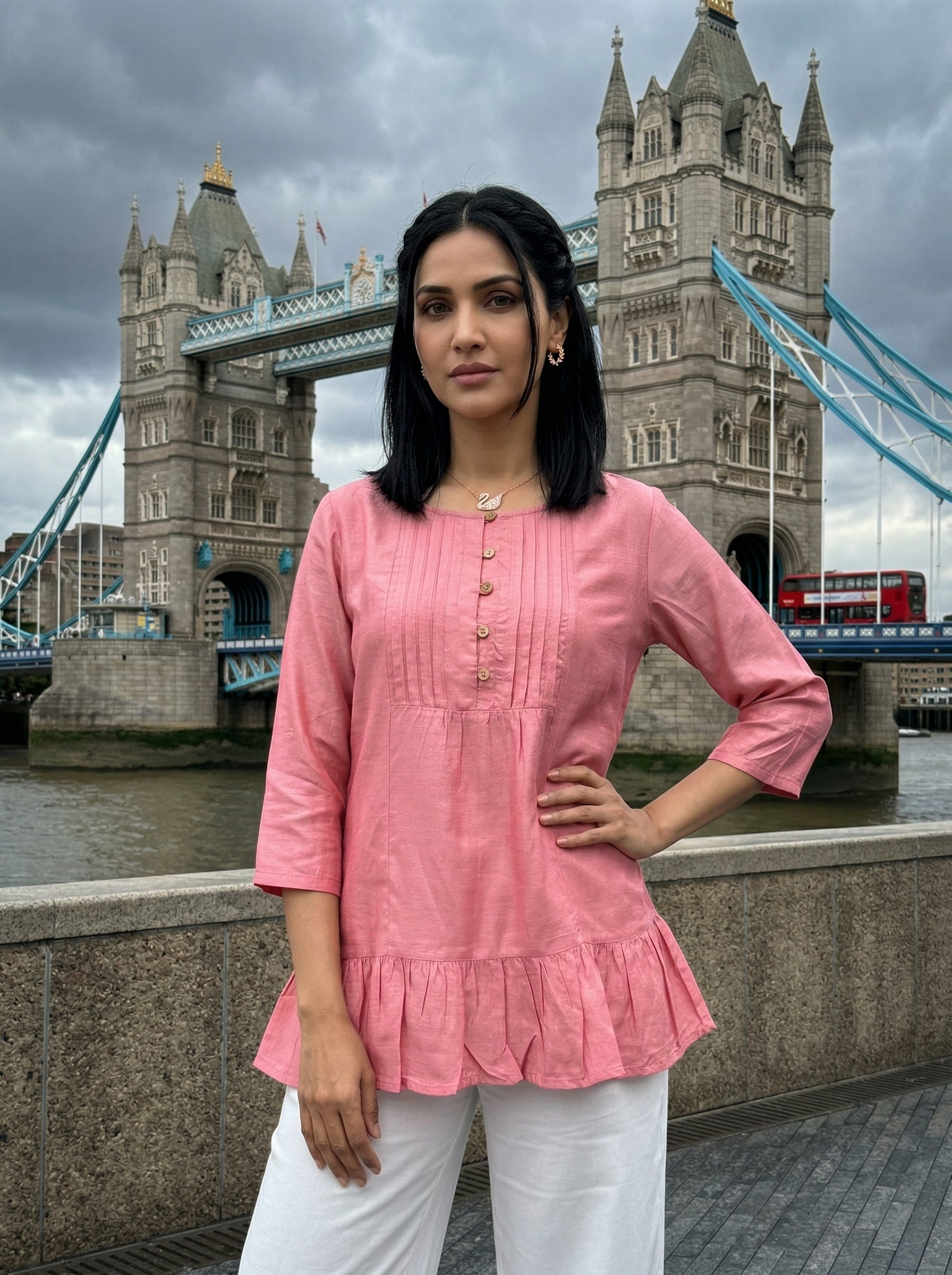 THE LINEAR WAVE PINK COTTON TOP